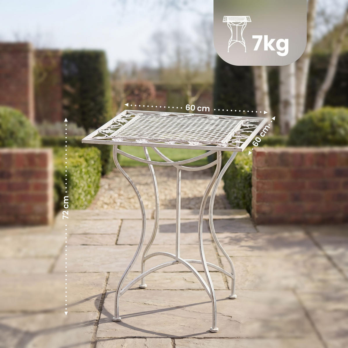 GARTENTISCH eckig 60/60/72 cm Metall Antik Weiß - Perlmutt, Metall (60/60/72cm) - CLP