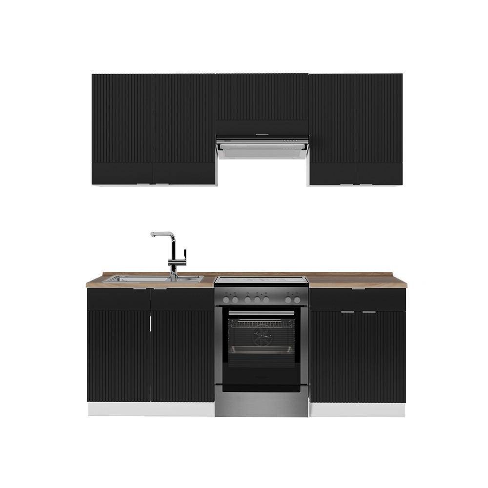 KÜCHENSCHRÄNKE Fame-Line, Schwarz gestreift/Weiß, 200 cm, AP Eiche - Schwarz/Weiß, Holzwerkstoff (200/81.6/60cm) - Vicco