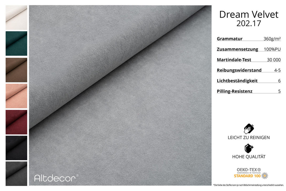 ECKSOFA Ottomane links ENIL-L 297x189x68 Hellgrau Velours - Titanfarben, Holzwerkstoff/Kunststoff (297/189cm) - ALTDECOR