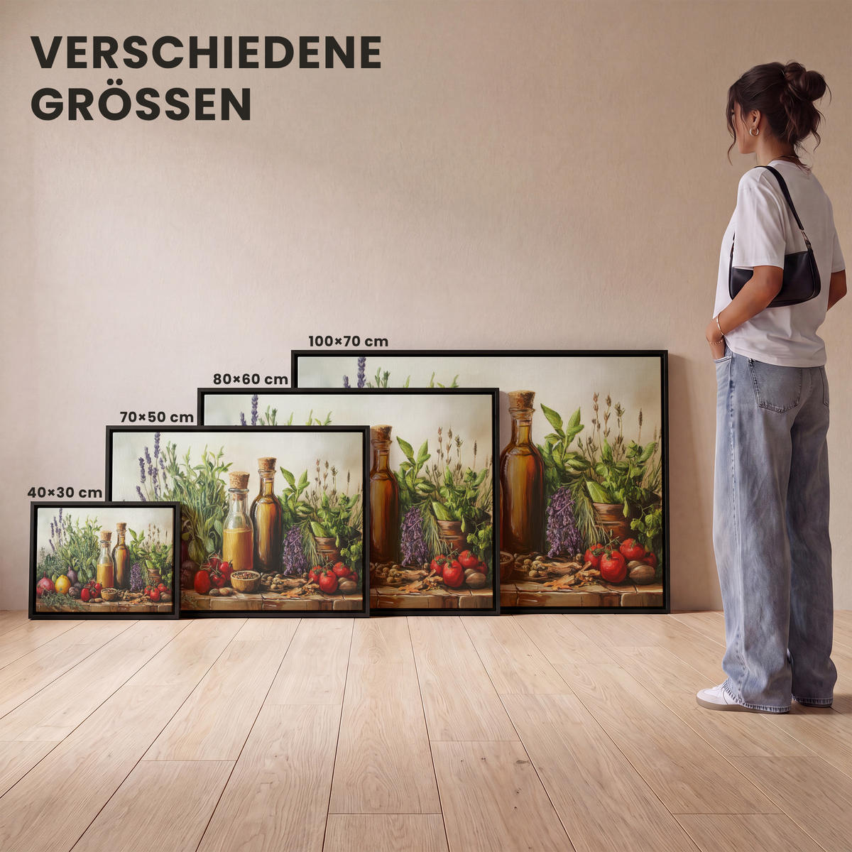 LEINWAND Bilder mit Rahmen - Stilleben - Kräuter - Gewürze - Früchte - Farbenfroh - 40x30 - Grün, Textil (40/30cm) - MuchoWow