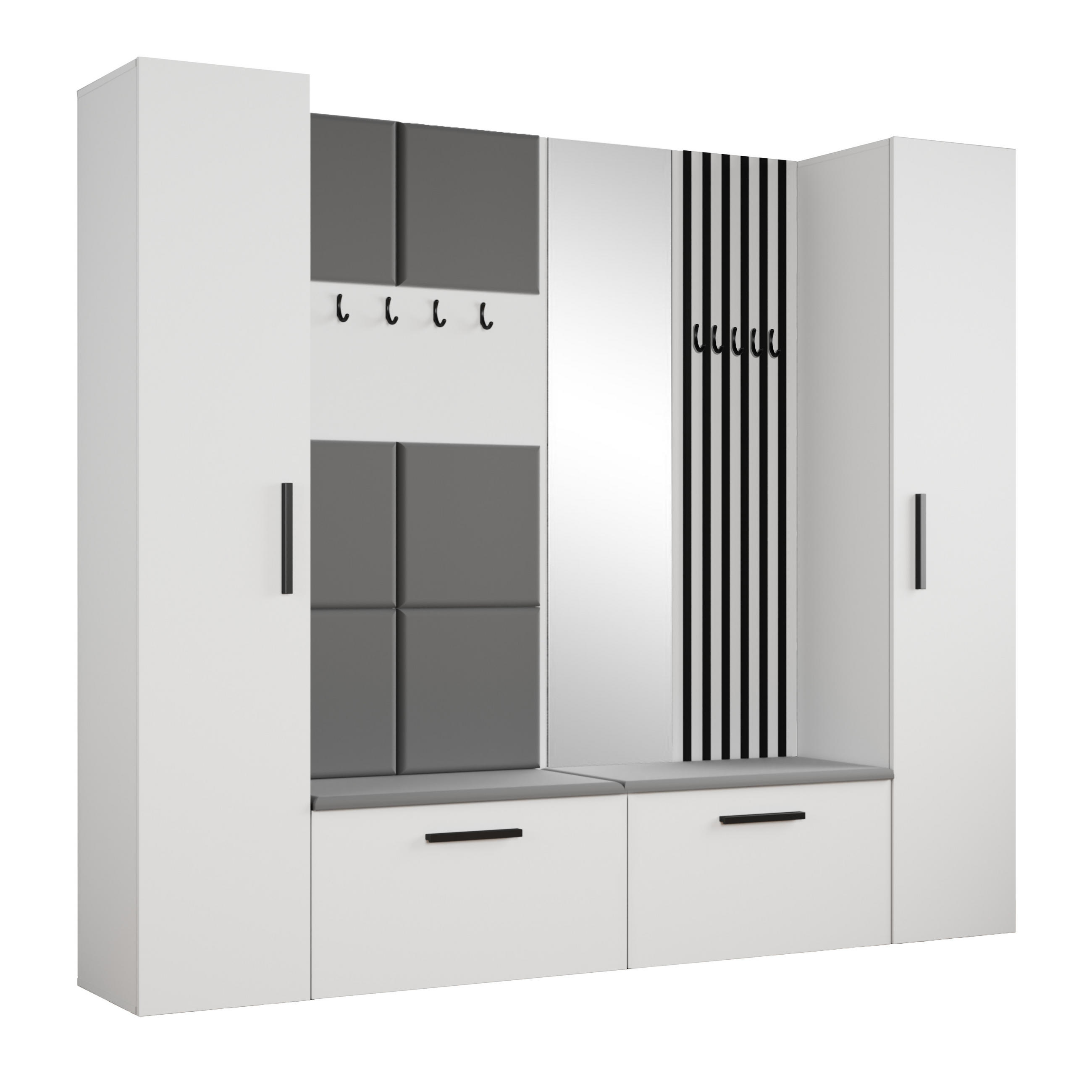 GARDEROBENSCHRANK MODULO 241,2/204/40 cm Modern Garderobe-Set Weiß - Weiß/Grau, Holzwerkstoff (241.2/204/40cm) - MASSENO