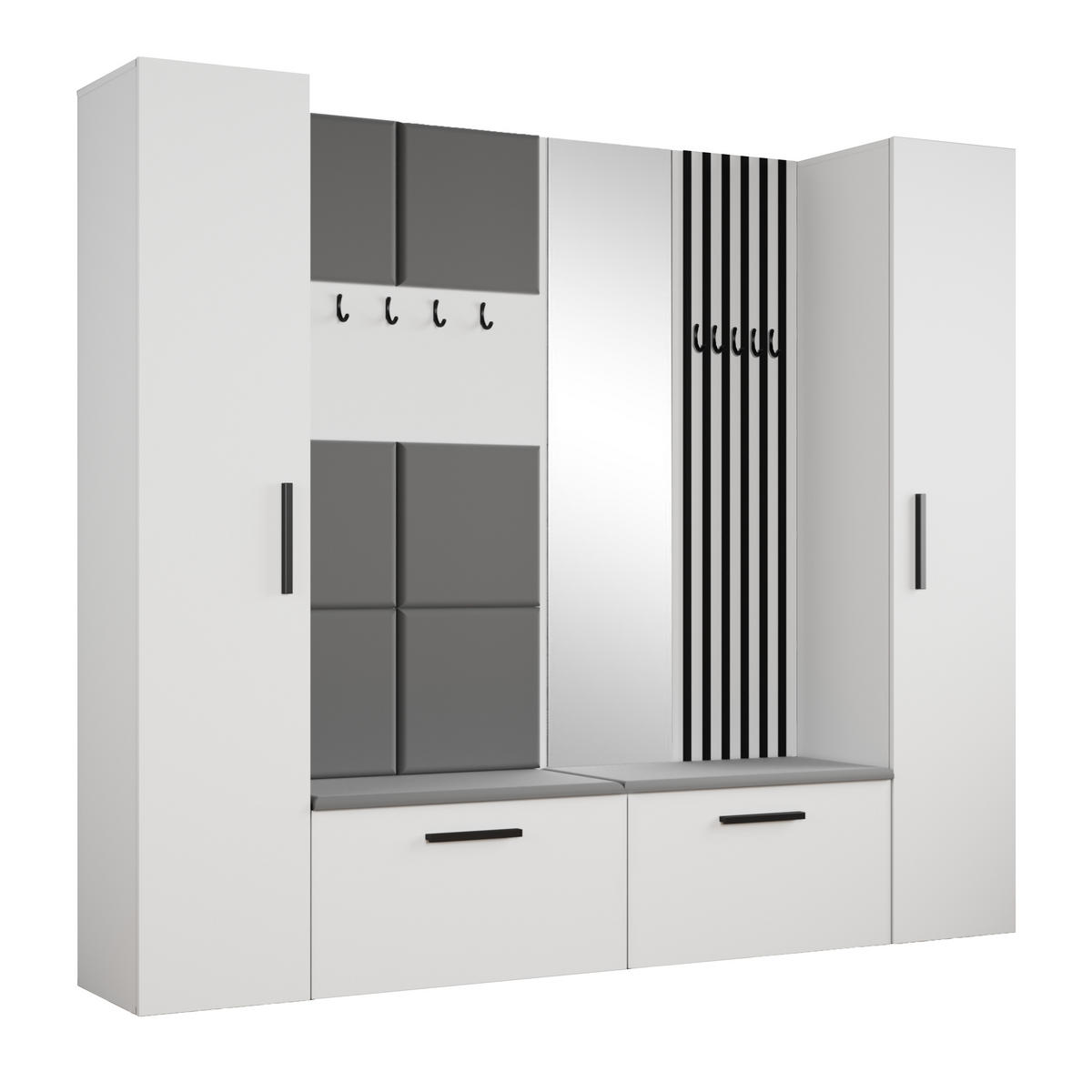 GARDEROBENSCHRANK MODULO 241,2/204/40 cm Modern Garderobe-Set Weiß - Weiß/Grau, Holzwerkstoff (241.2/204/40cm) - MASSENO