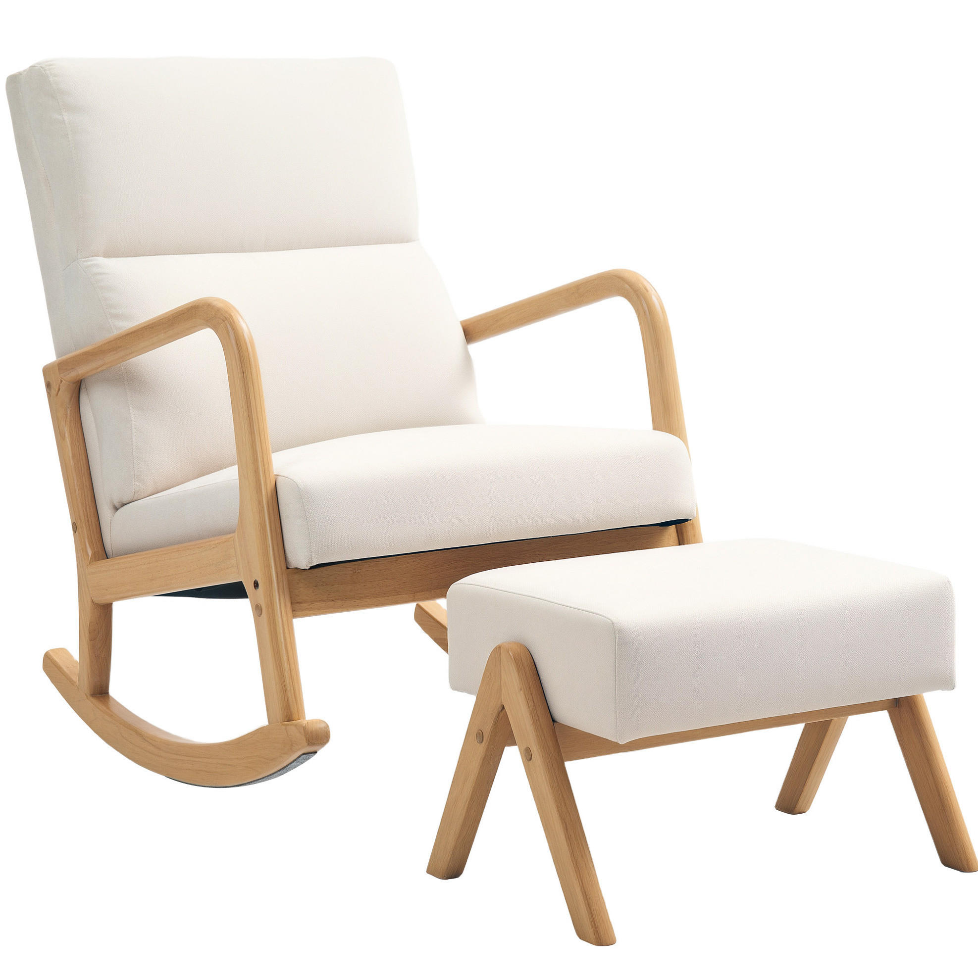 SCHAUKELSTUHL 65/96/94,5 cm mit Hocker und Polsterung – bis 150 kg belastbar - Creme, Textil (65/94.5/96cm) - BEAOK