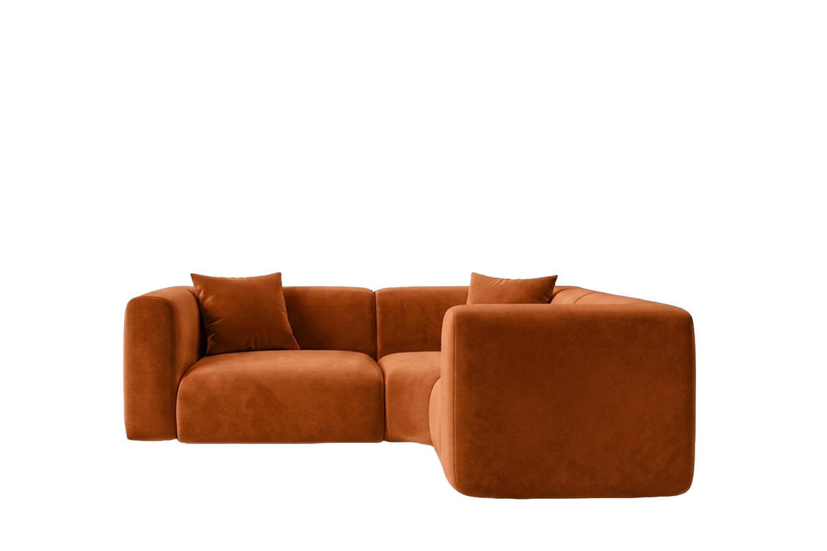 ECKSOFA Modulares, Corner Mini, Velvet-Stoff Bluvel, Zimtfarbe, GRETA - Orange, Holz (190/190cm) - Kaiser Möbel