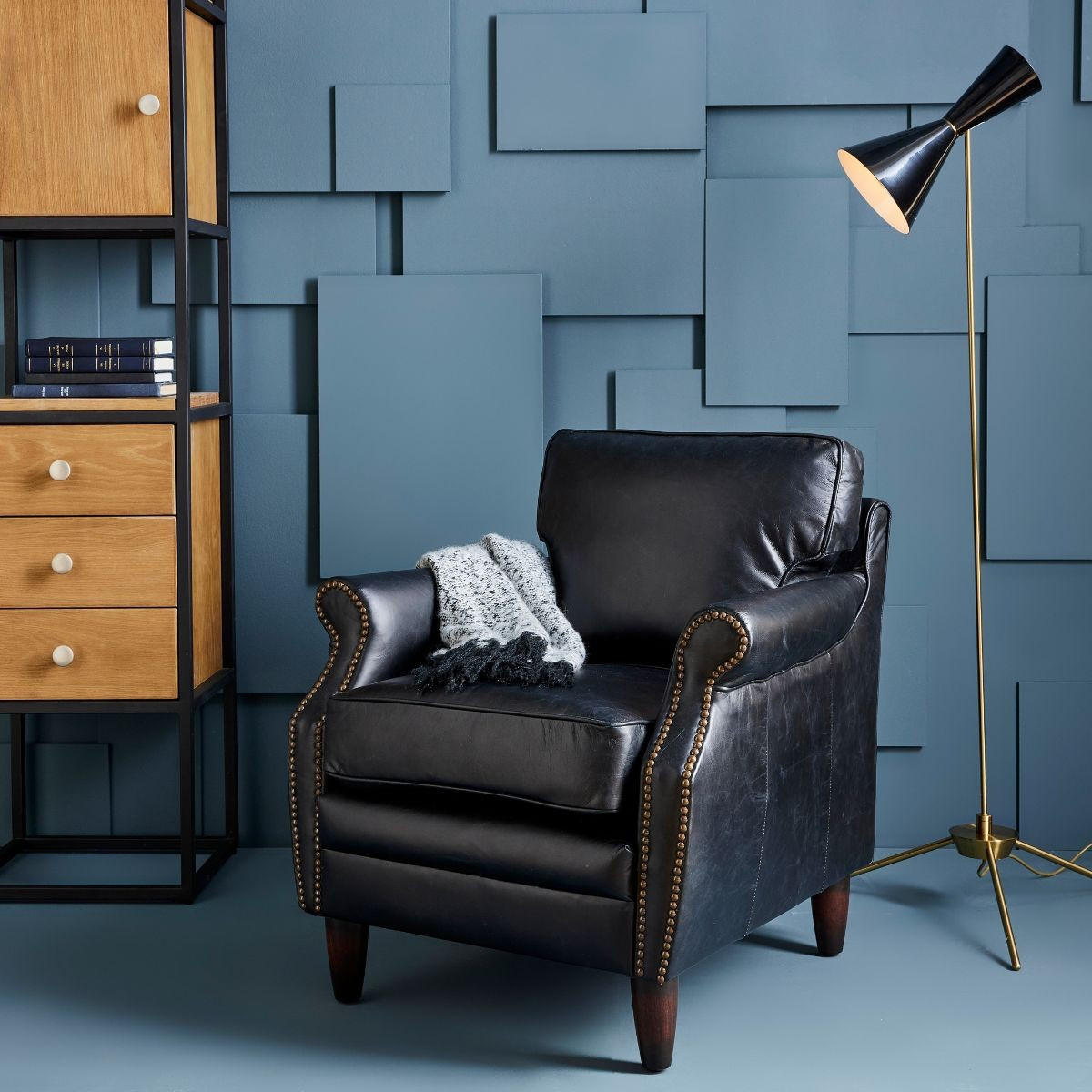 Ledersessel in Schokoladenfarbe L73 cm - KANSAS - Schwarz, Textil (75/74/73cm) - Signature