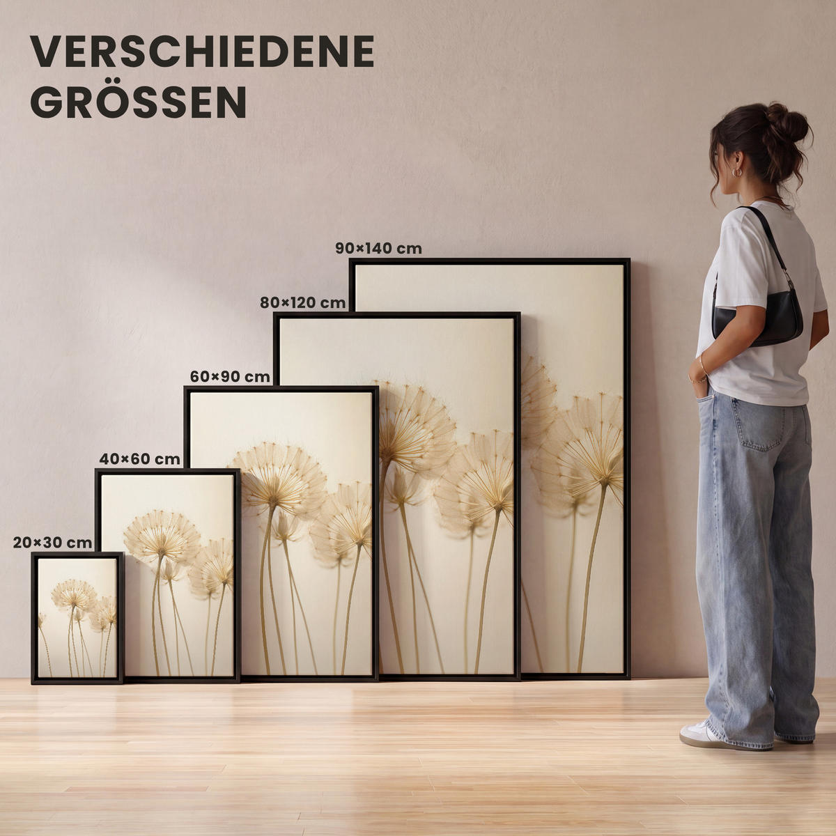 LEINWAND Bilder mit Rahmen - Sonnenlicht - Löwenzahn - Botanisch - Blumen - 20x30 - Creme, Textil (20/30cm) - MuchoWow