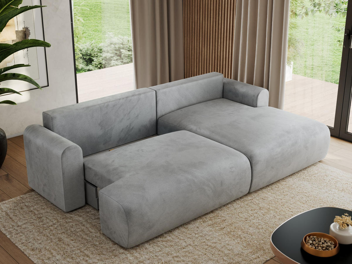 ECKSCHLAFSOFA TONO L Hellgrau Velvet - rechts - Hellgrau/Schwarz, Kunststoff/Textil (150/260cm) - MKS
