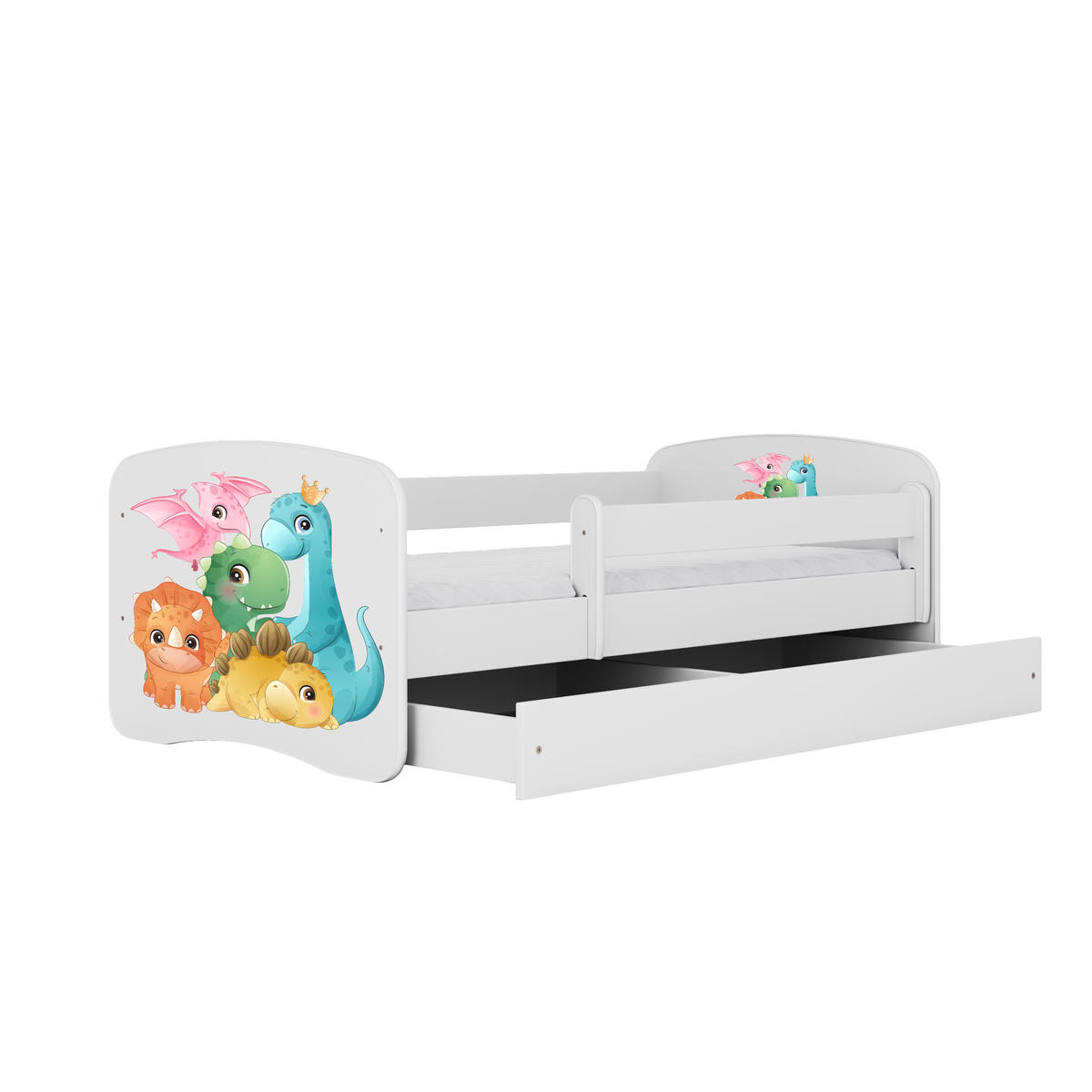 KINDERBETT Dino mit Schublade und Matratze 140/70 - Weiß, Holzwerkstoff (70/140cm) - RAUMHIRSCH FURNITURE