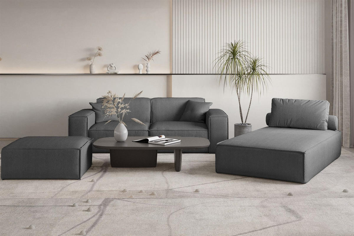POLSTERHOCKER Celes Premium In Scala - Anthrazit, Holzwerkstoff/Textil (105/40/105cm) - Fun Möbel