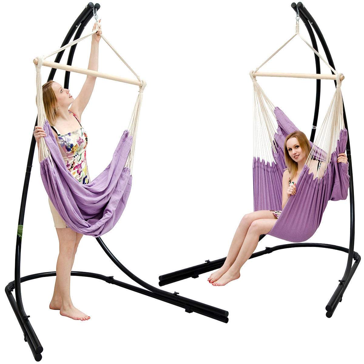 XL HÄNGESTUHL mit Gestell 210/140 cm , Violett/Schwarz - Rosa, Textil (140/210/160cm) - Amanka