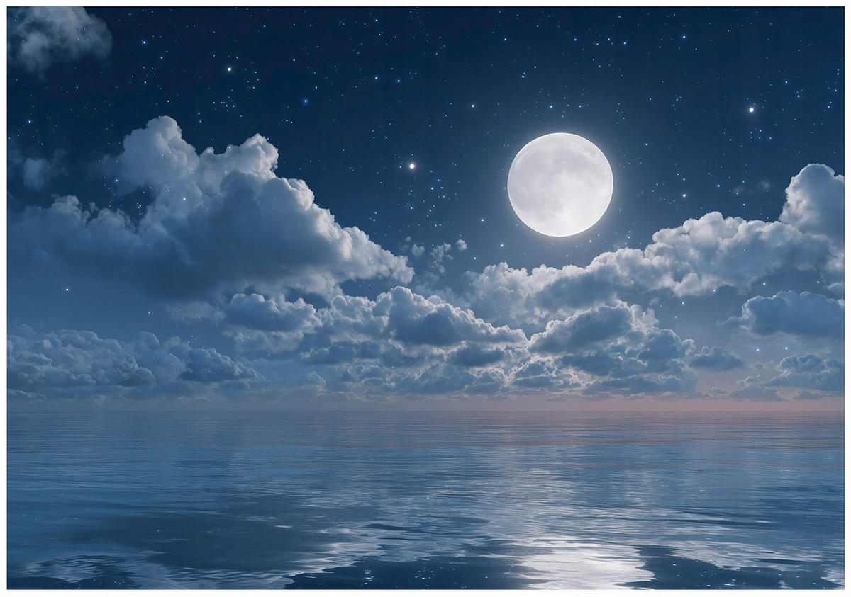 FOTOTAPETE Meer Mond Blau 250x175 cm - Multicolor, Papier (250/175cm) - Wallarena