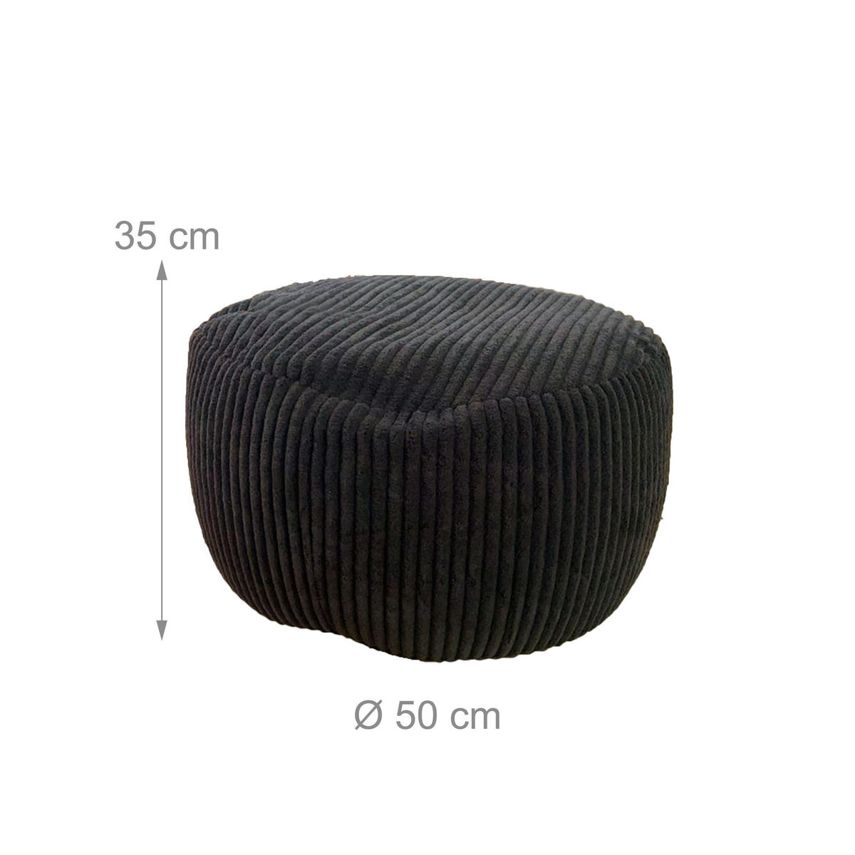 CORD-POUF - Schwarz, Kunststoff/Textil (50/35/50cm) - Relaxdays