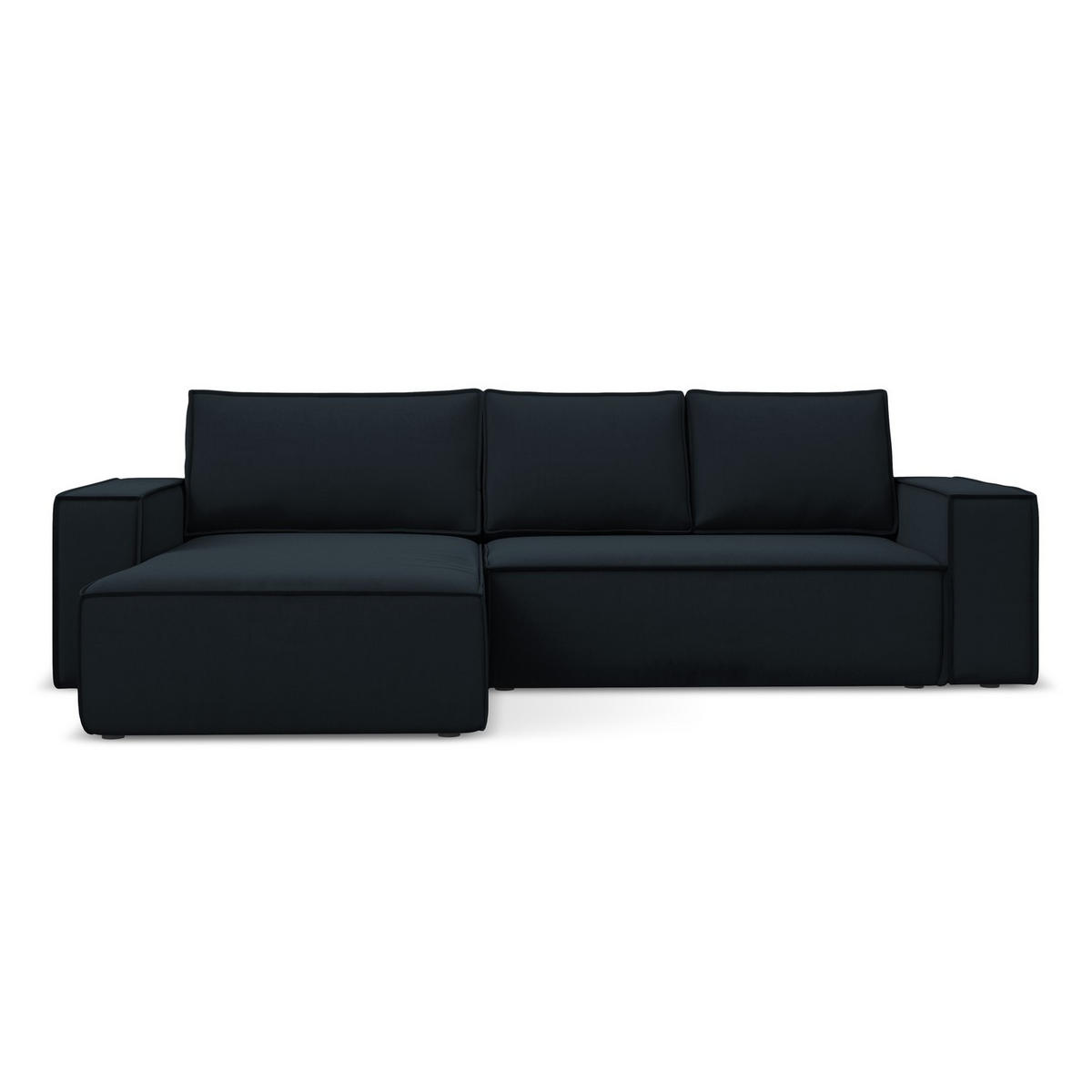 ECKSOFA mit Schlaffunktion Samt Stoff Blau - Blau/Schwarz, Kunststoff/Textil (185/290cm) - LaMiaSofa
