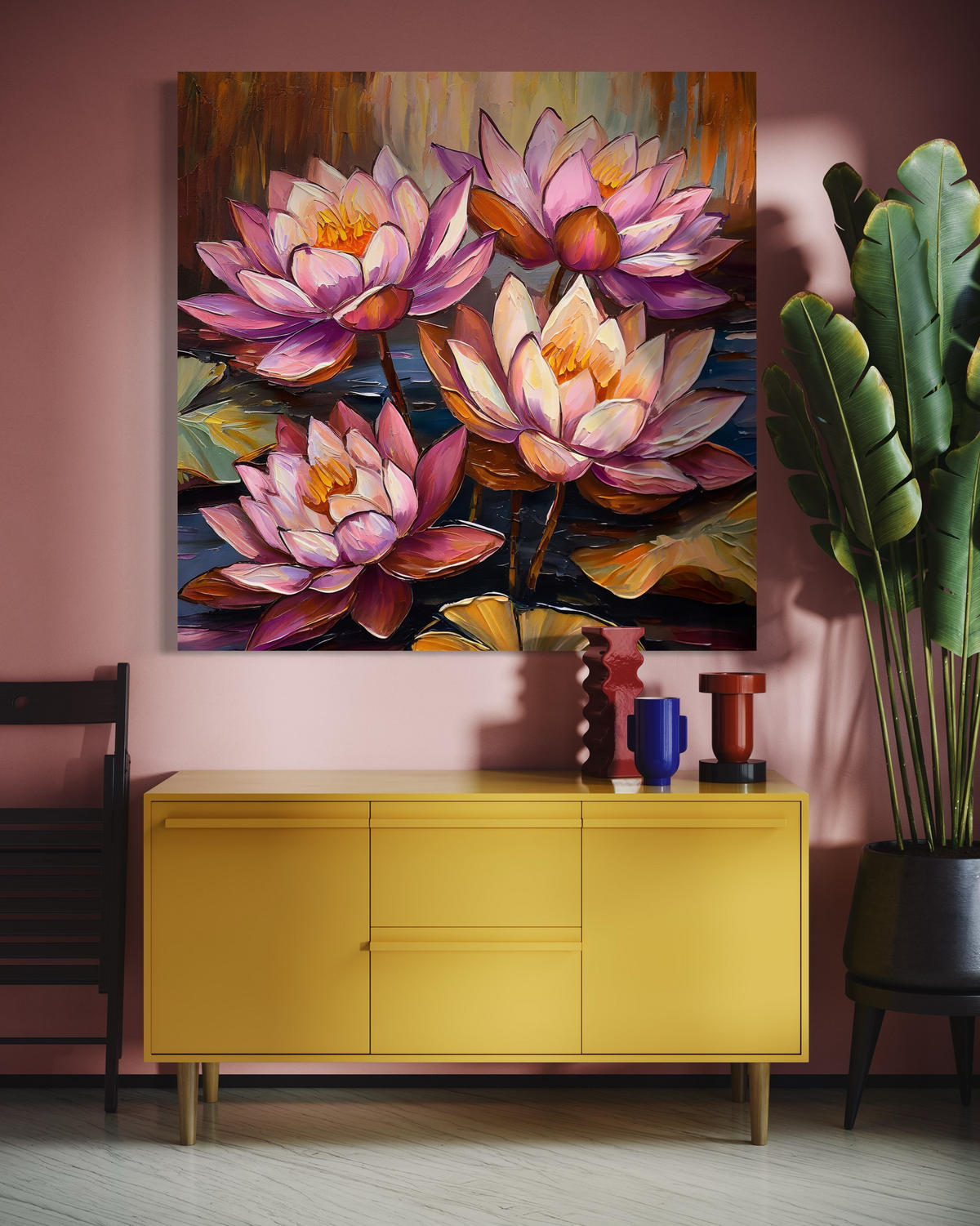 WANDBILD seerosen blumen natur - Pink, Textil (50/50cm) - Feeby