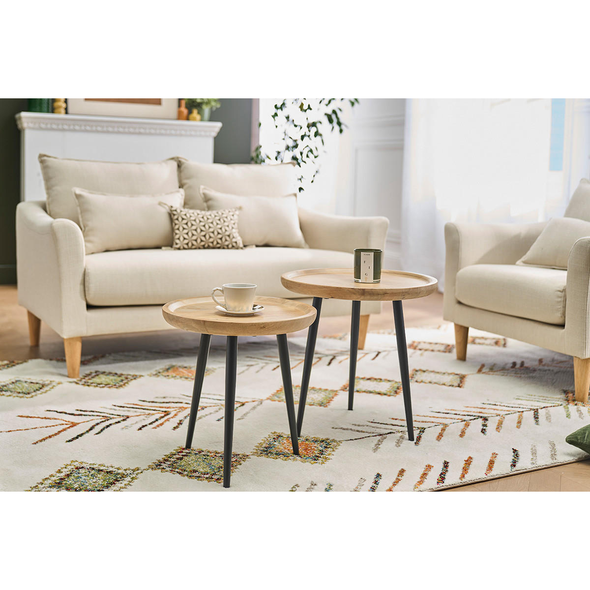 COUCHTISCH Verschachtelt Massiv Mangoholz Metall PYTA - Dunkelbraun, Holz (44/44/43cm) - Miliboo