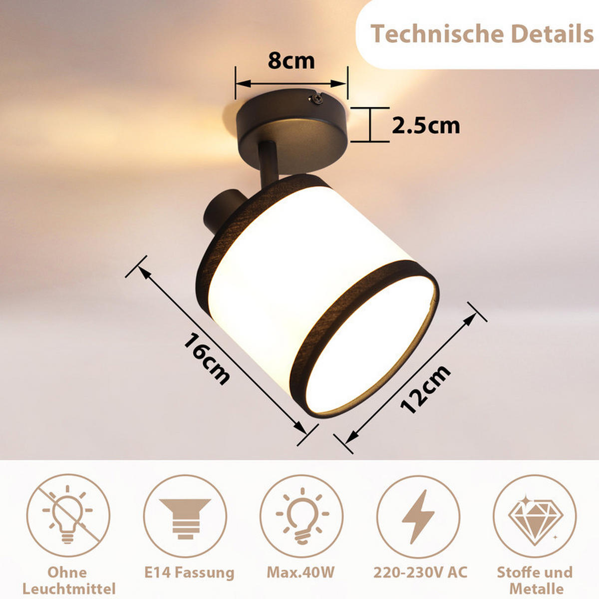 DECKENSTRAHLER Cham Ⅲ 1-flammig 15/12/16 cm - Schwarz, Metall (15/12/16cm) - Nettlife