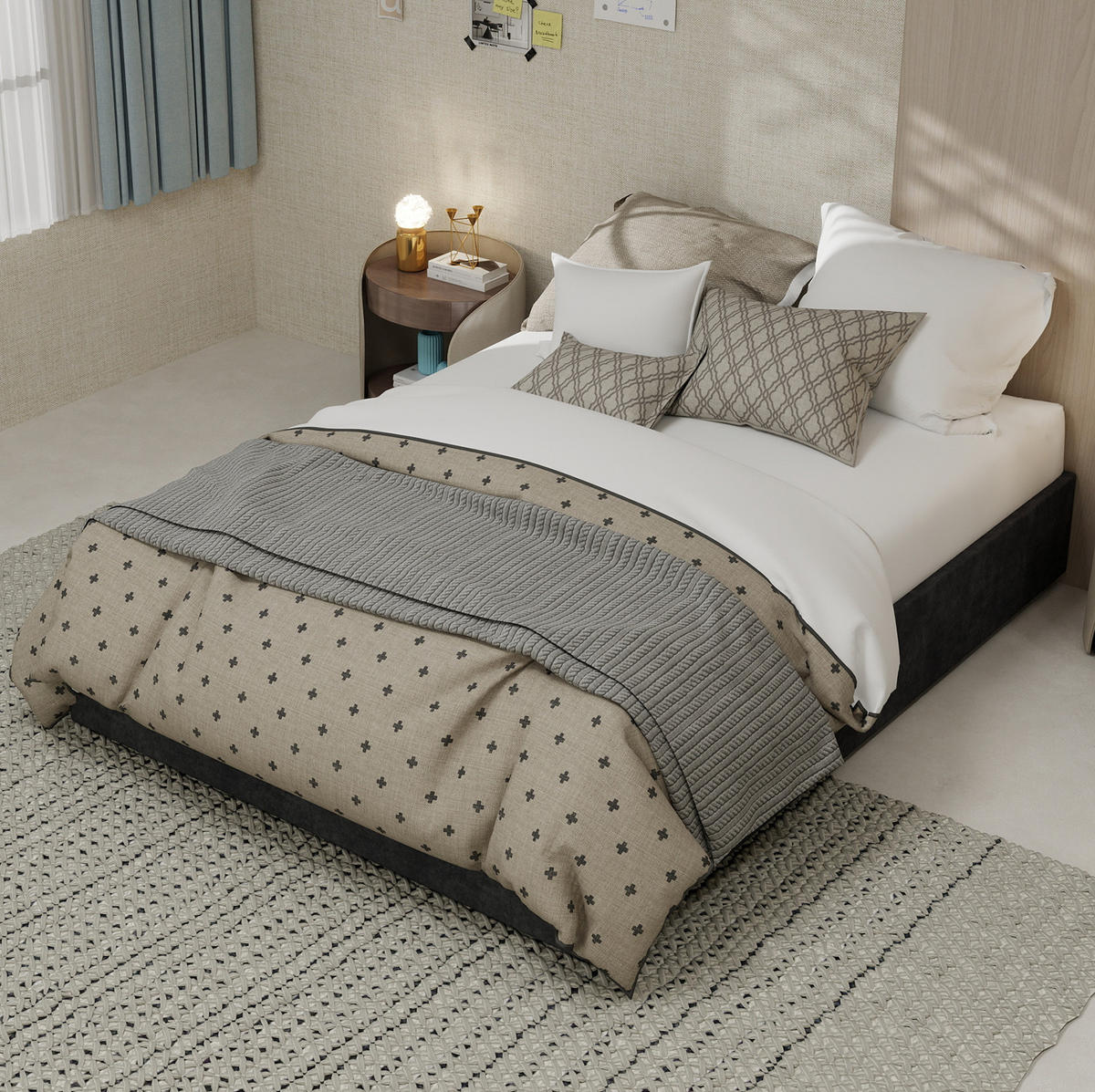 POSTEL 140/200 cm šedá z látky a kovu s plynovými písty a lamelovým roštem - šedá, textil (140/200cm) - OKWISH