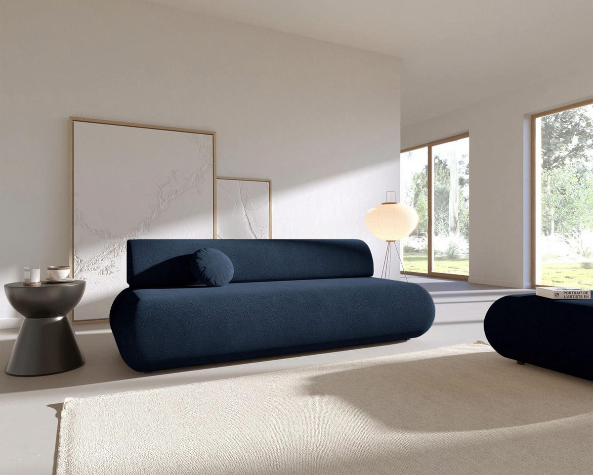 3-SITZER SCHLAFSOFA Dunkelblau Chenille - Schwarz/Dunkelblau, Kunststoff/Textil (214/74/100cm) - Selsey