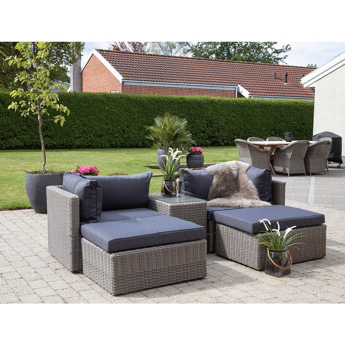 LOUNGESET - 5-teilig - Aluminium / Polypropylen - Grau - Grau, Kunststoff/Textil - home24