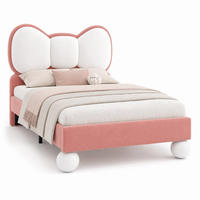 KINDERBETT 90 × 200 mit LED-Lichtleiste und Fliege-Kopfteil in Beige & Rosa - Beige/Rosa, Holzwerkstoff/Textil (90/200cm) - EVRYAE