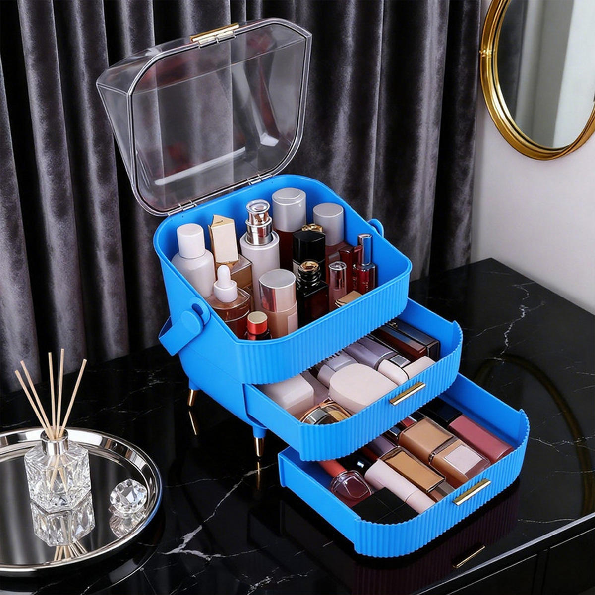 KOSMETIKORGANIZER Carr Ⅲ 26/16/38 cm - Dunkelblau, Kunststoff (16/38/26cm) - Nettlife