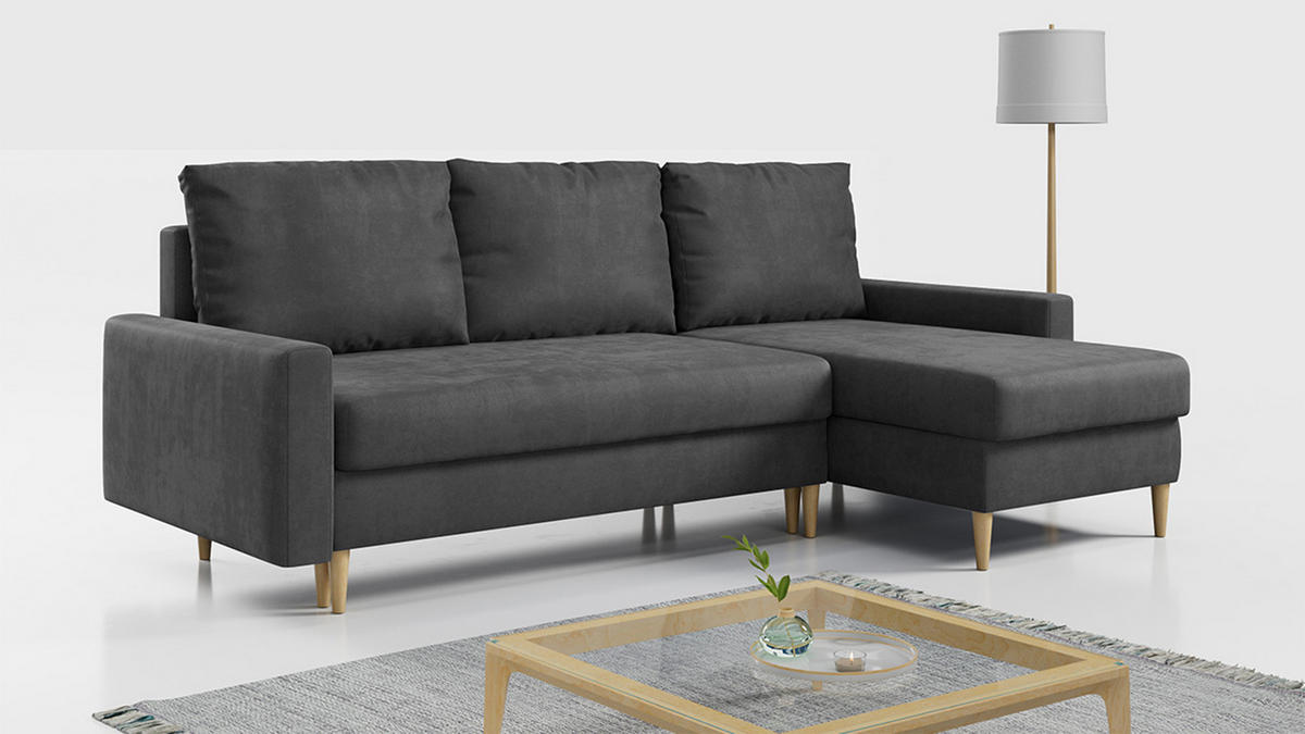 ECKSOFA Lang Velvet Grau - Braun/Grau, Holz/Textil (220/140cm) - MKS