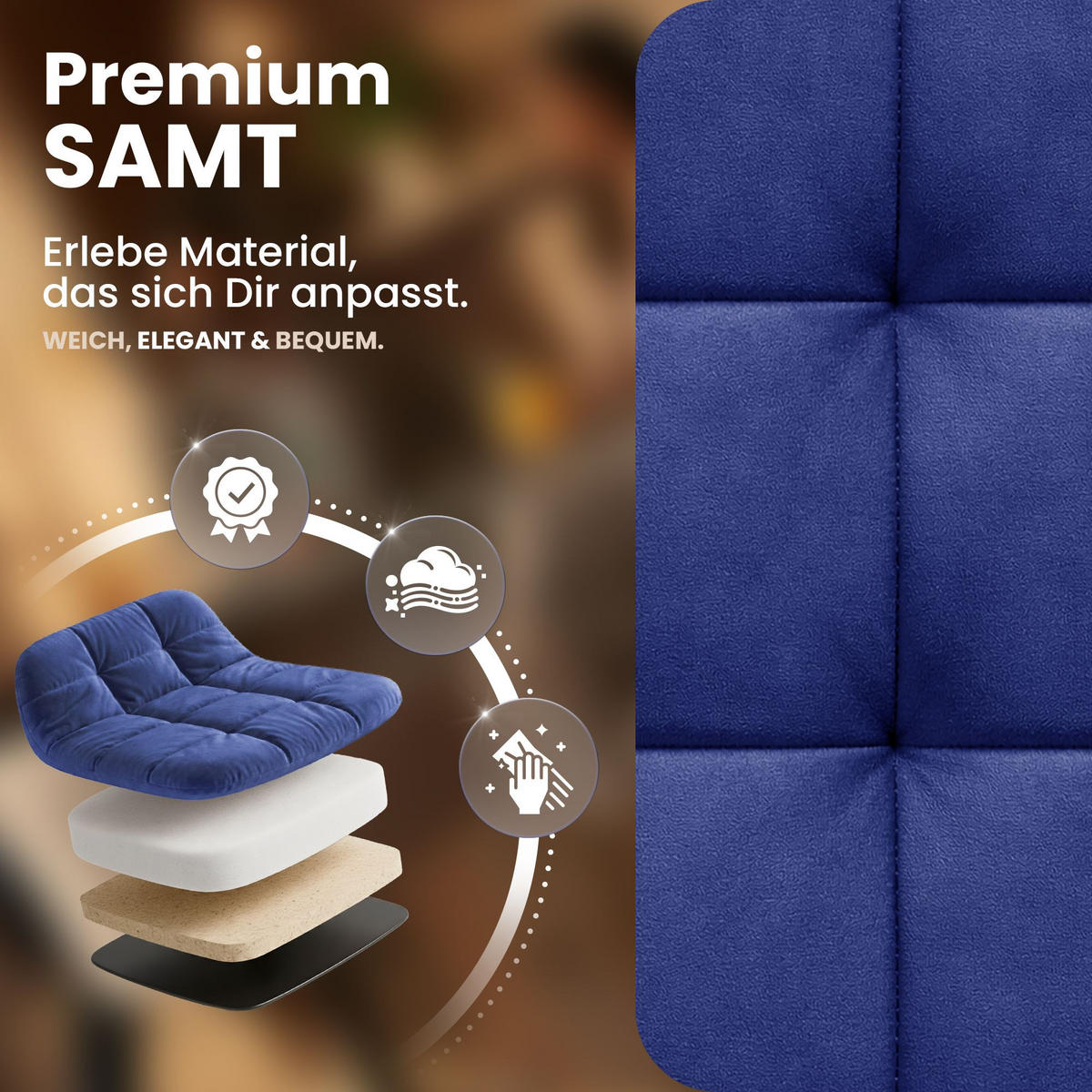 BARHOCKER Samt Blau - Blau/Schwarz, Textil/Metall (44/108/50cm) - CLP