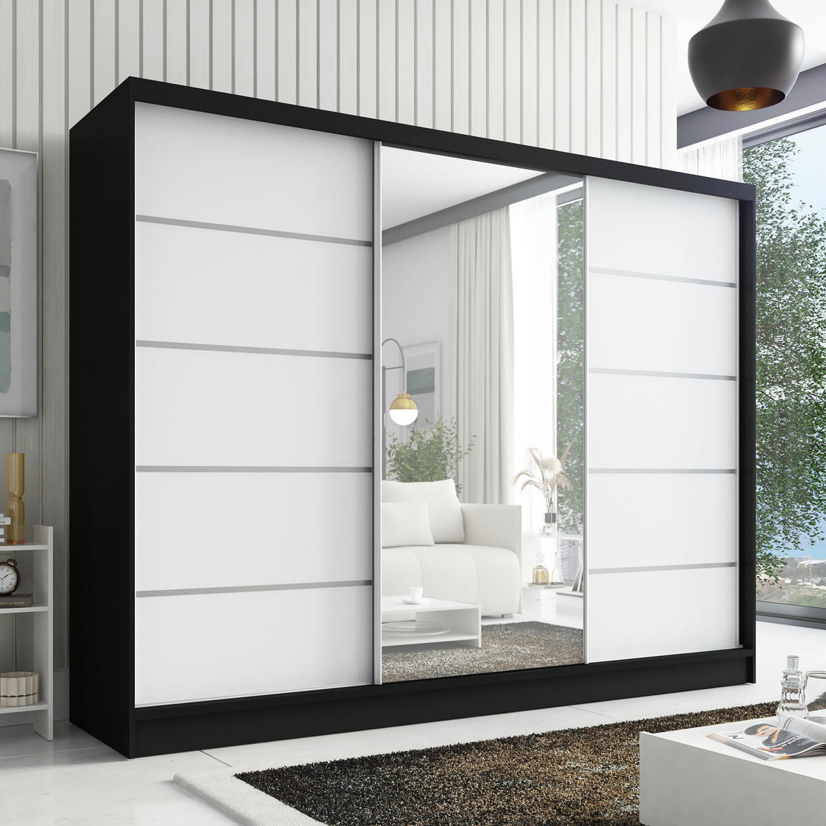 SCHWEBETÜRENSCHRANK 200 cm AURELIA 1 Farbe: Schwarz, Weiß - Schwarz/Weiß, Holzwerkstoff (200/215/60cm) - A&J MöbelLand