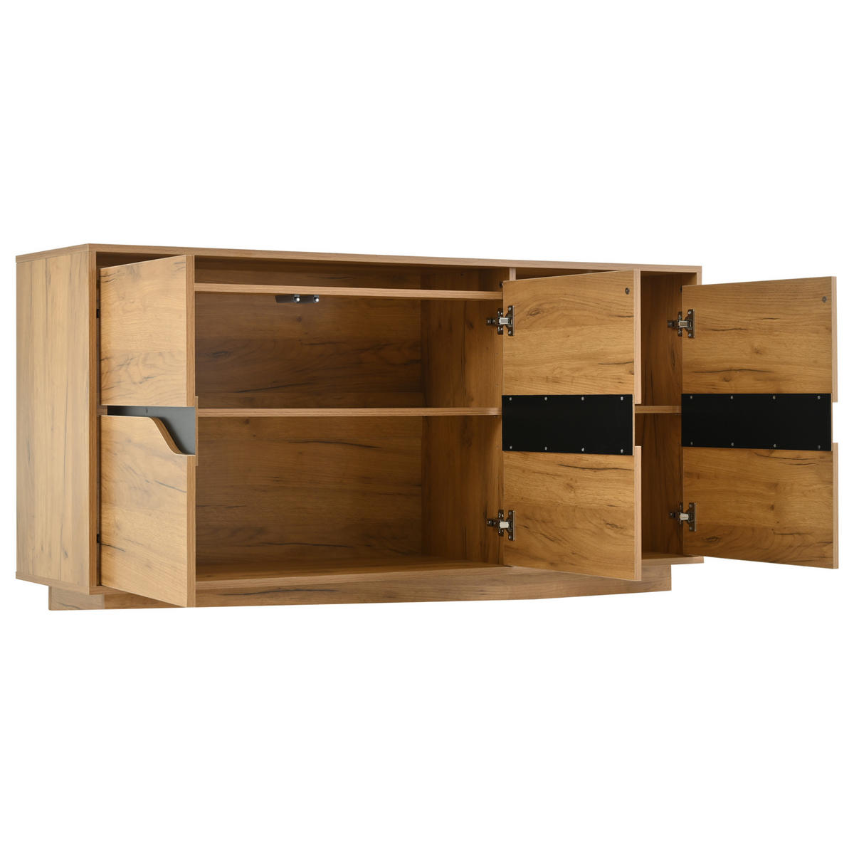 SIDEBOARD Holz Schwarz 3 Türen 140x40x70cm Stauraum Modern - Eichefarben, Holzwerkstoff (40/70/140cm) - FLIEKS