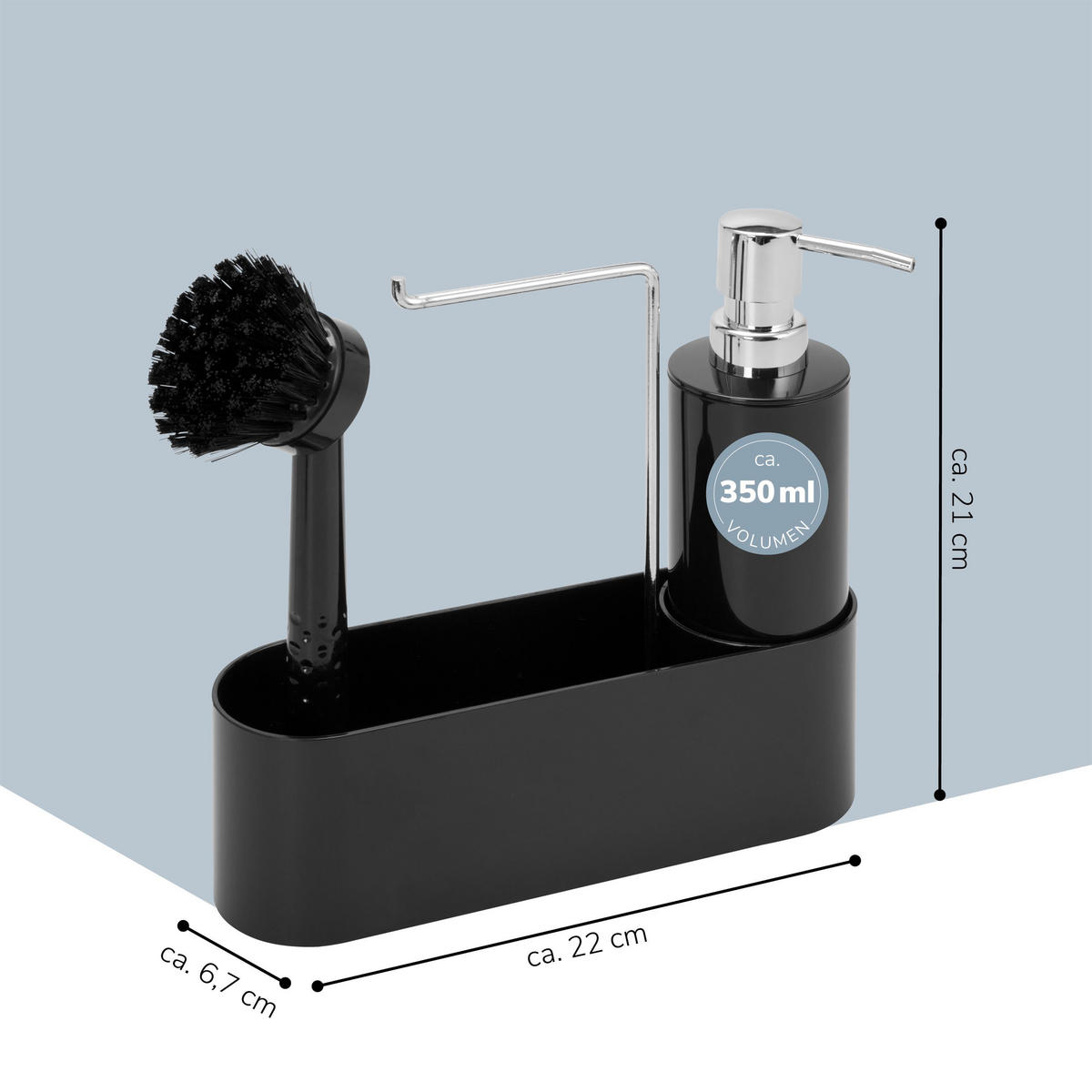 SPÜLBECKENORGANIZER 3er-Set, schwarz - Schwarz, Kunststoff (22/21/6.7cm) - bremermann