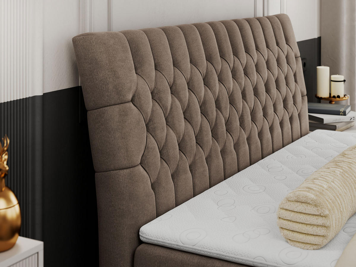 BOXBETT MILEN 180/200 Braun Velvet - H3 - Braun, Holz/Textil (180/200cm) - MKS