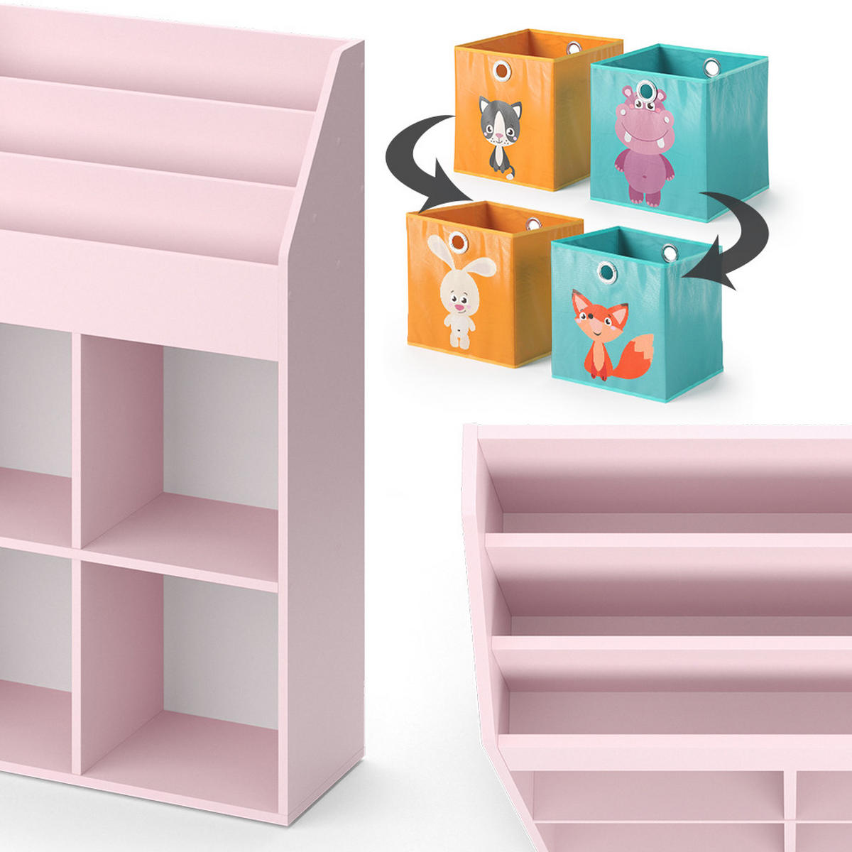 KINDERREGAL Luigi Rosa 72 x 114.2 cm mit 6 Faltboxen (bunt) - Pink, Holzwerkstoff (72/114.2/31.2cm) - Vicco