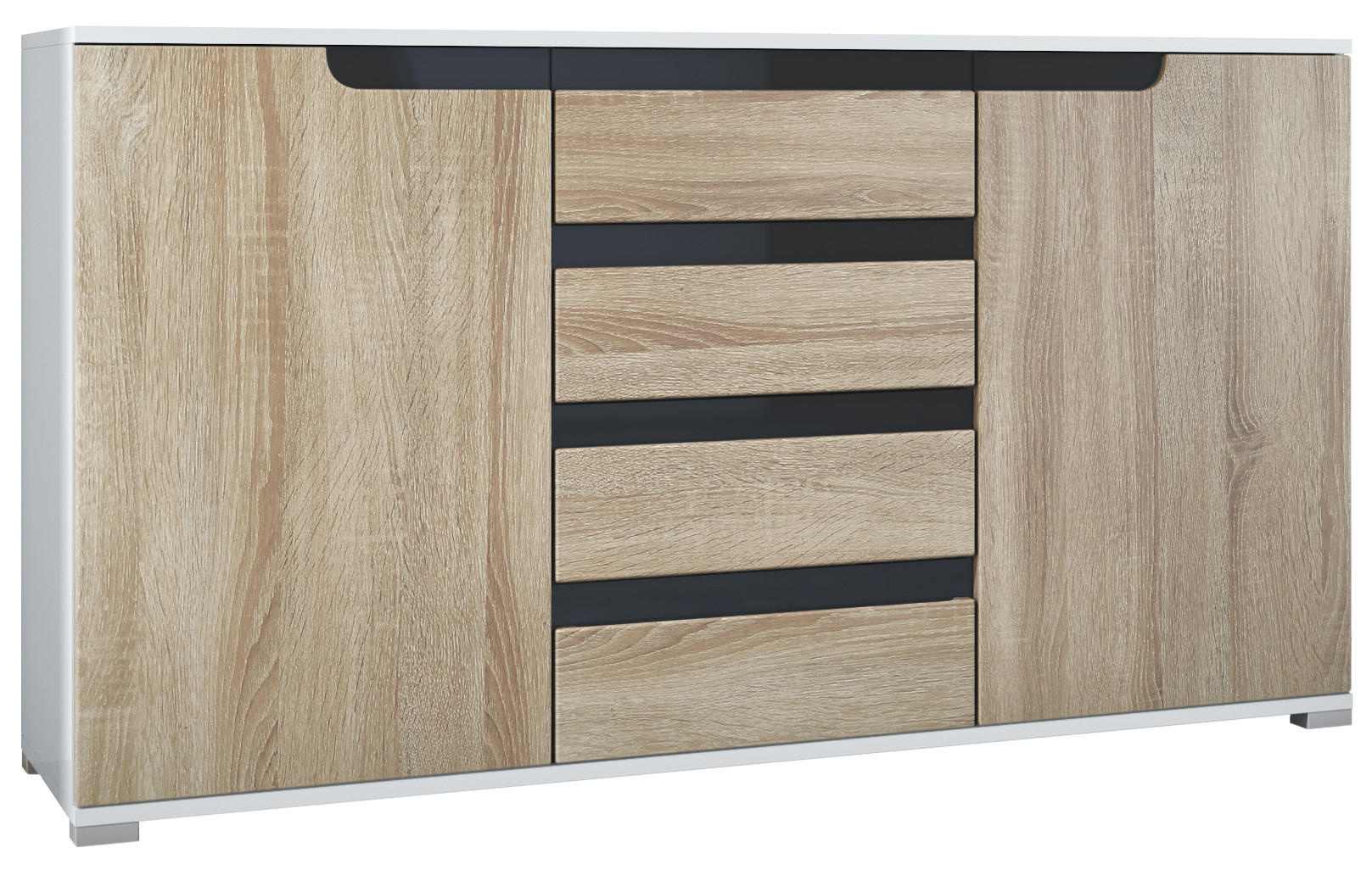 SIDEBOARD Sylt Eiche sägerau / Schwarz Hochglanz - Eiche San Remo, Holzwerkstoff (138.5/75.5/35cm) - Vladon