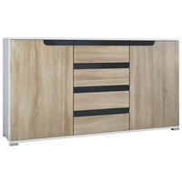 SIDEBOARD Sylt Eiche sägerau / Schwarz Hochglanz - Eiche San Remo, Holzwerkstoff (138.5/75.5/35cm) - Vladon