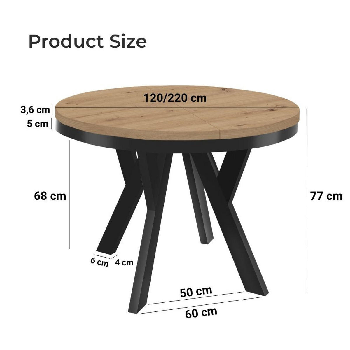 ESSTISCH Runder Ausziehbarer PERO 120/220 mit einem Ring-Gestell, Franklin Nuss / Schwarz - Dunkelbraun/Schwarz, Holz (220/120/77cm) - Dekori_Interiors