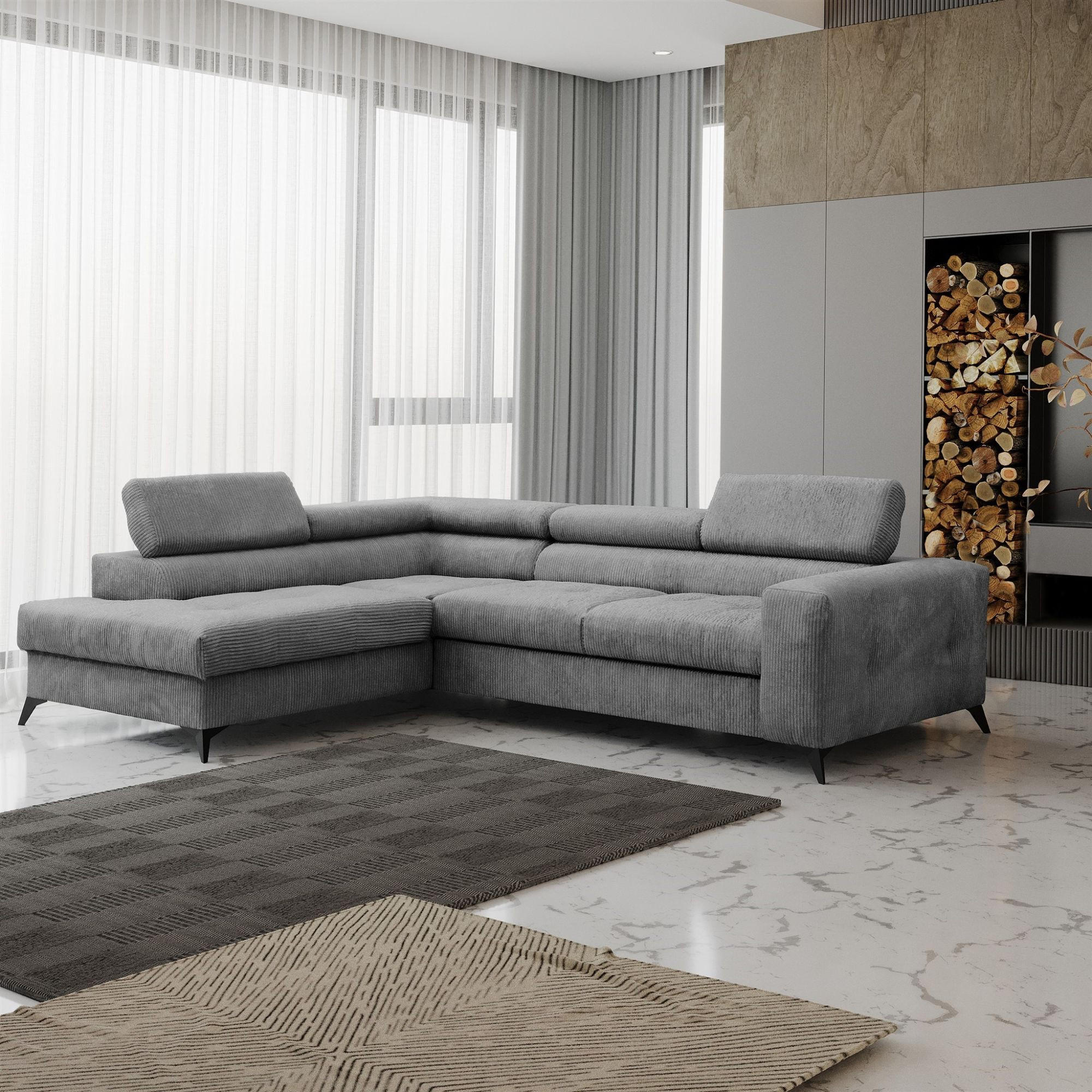 ECKSOFA Schlafsofa Amadeo In Anafi - Anthrazit, Holzwerkstoff/Textil (271/202cm) - Fun Möbel