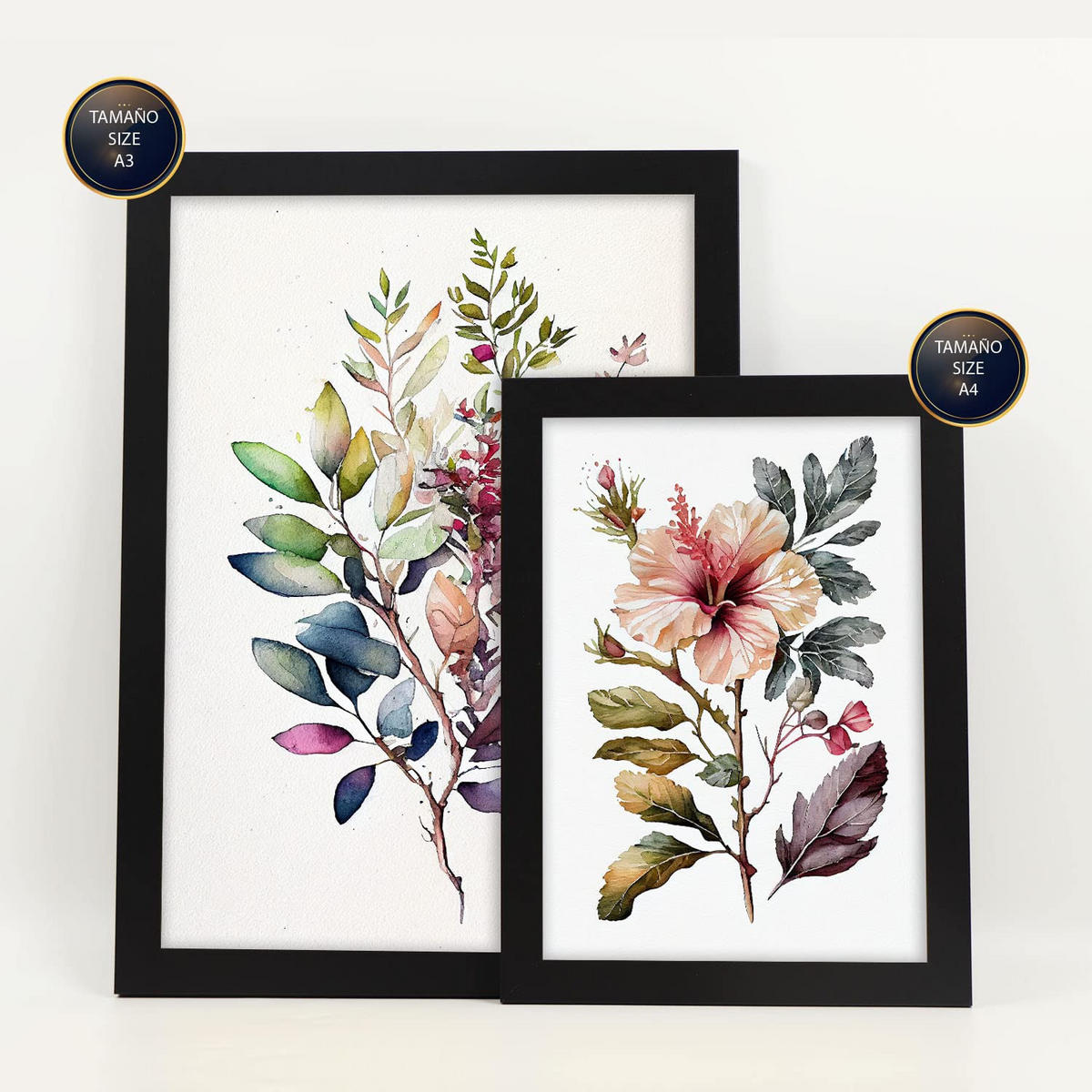 POSTER Set Mit 6 Feldblume Größe A3 & A4 Schwarzer Rahmen - Schwarz, Papier (29.7/1cm) - Nacnic