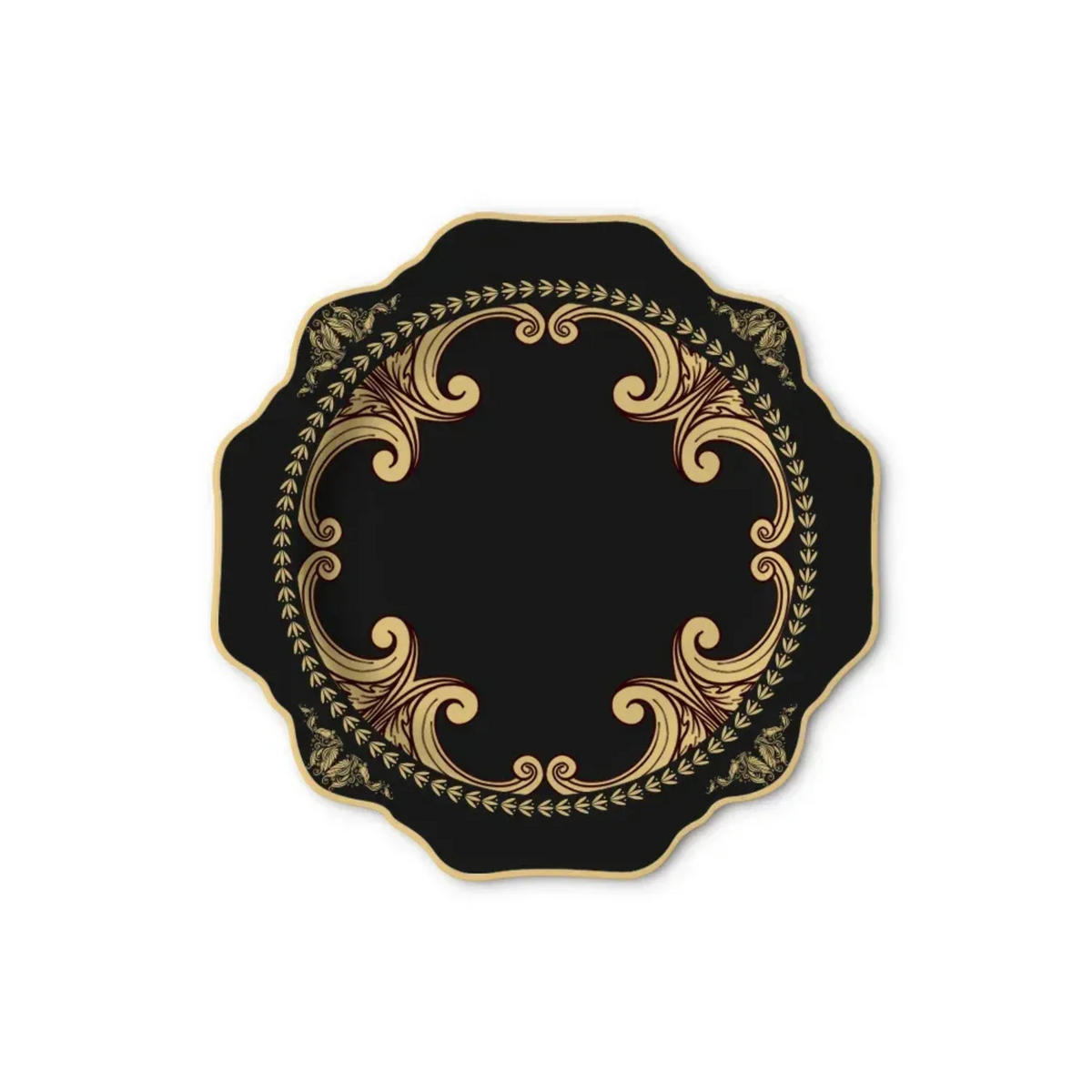 TELLERSET Schwarz Gold Sunflower Bone China Schwarz Gold 4tlg Ø30 Ø27 Ø20 Ø16 cm - Schwarz Hochglanz/Goldfarben, Keramik (30/2/2cm) - Quality Elegance