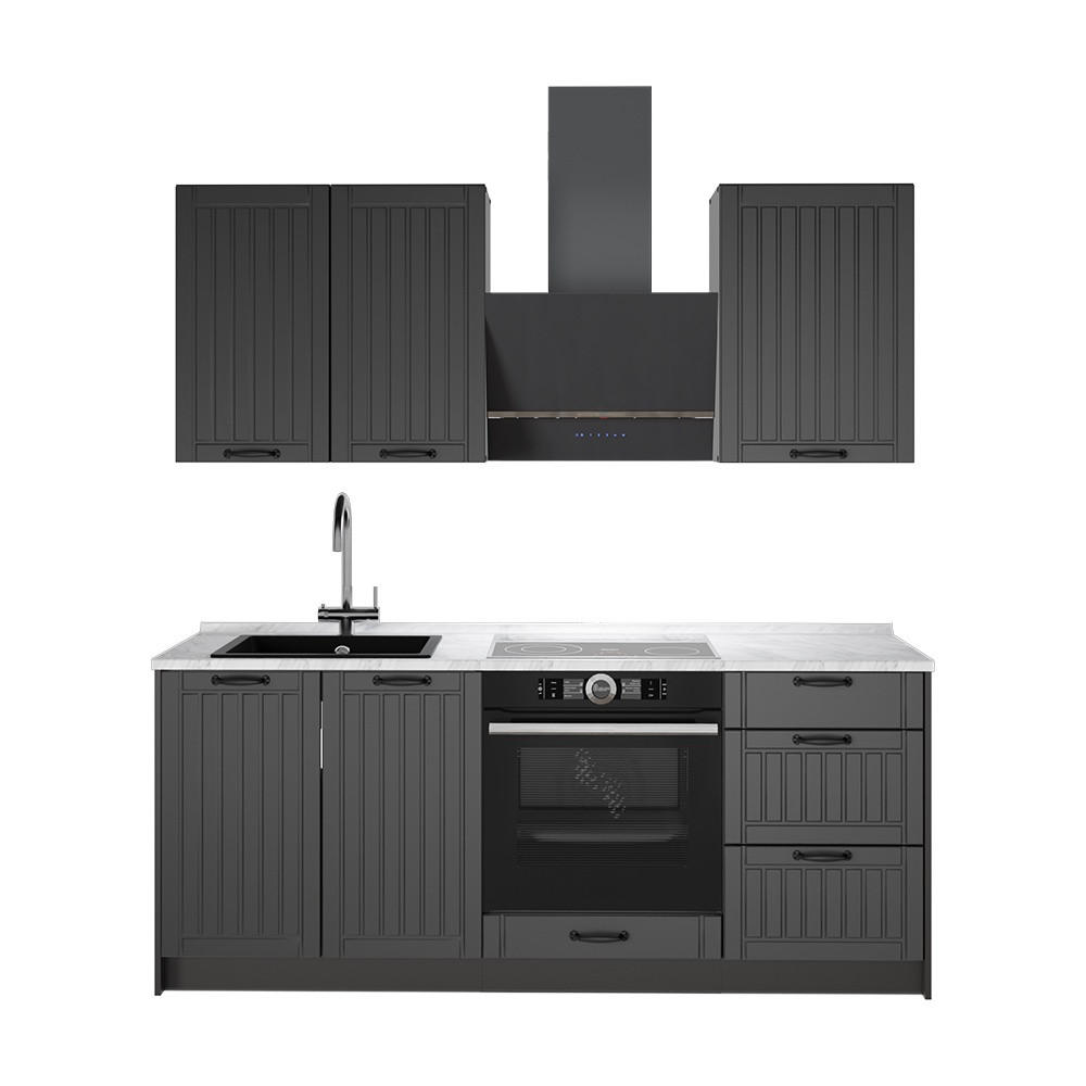SINGLEKÜCHE Fame-Line, Dunkelgrau/Anthrazit, 190 cm, AP Marmor - Dunkelgrau/Anthrazit, Holzwerkstoff (190/82/60cm) - Vicco