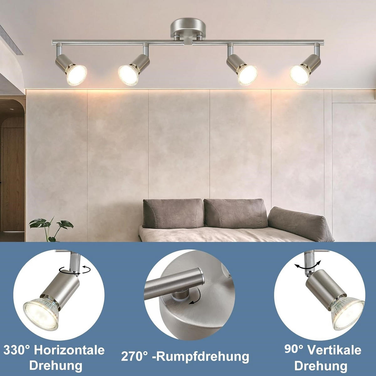 STRAHLER Aschaffenburg 4-flammig 59.5/8/13 cm - Silberfarben, Metall (59.5/8/13cm) - Nettlife