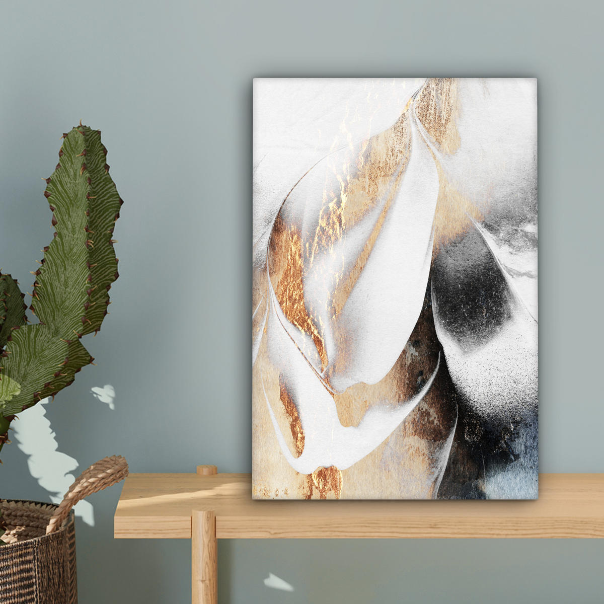 LEINWANDBILD Luxus - Abstrakt - Gold - Weiß 20x30 cm - Goldfarben, Textil (20/30cm) - MuchoWow