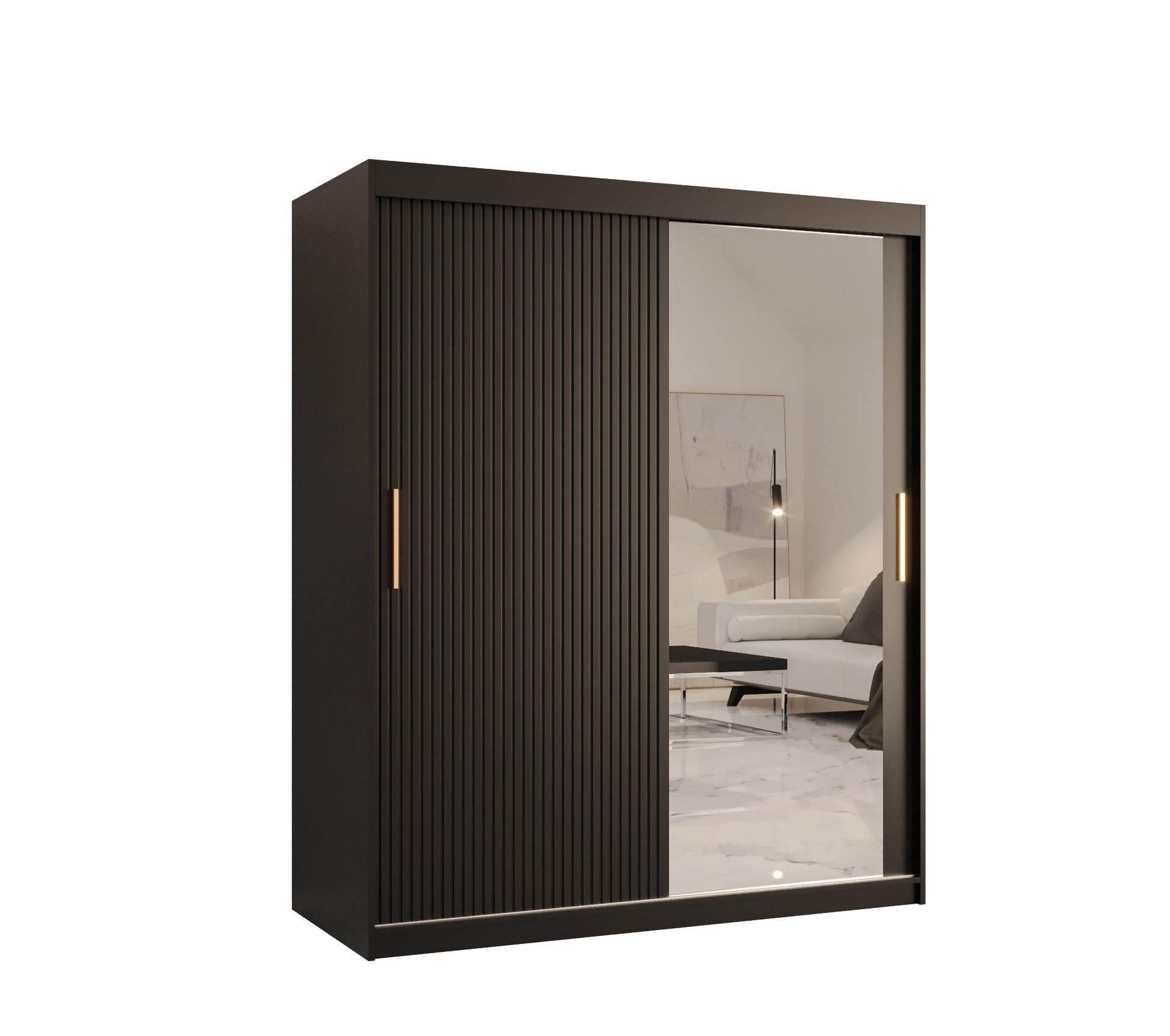 SCHWEBETÜRENSCHRANK 200/150/62 2-türig - Goldfarben/Schwarz, Holz/Kunststoff (150/200/62cm) - MÖBEL KRYSPOL