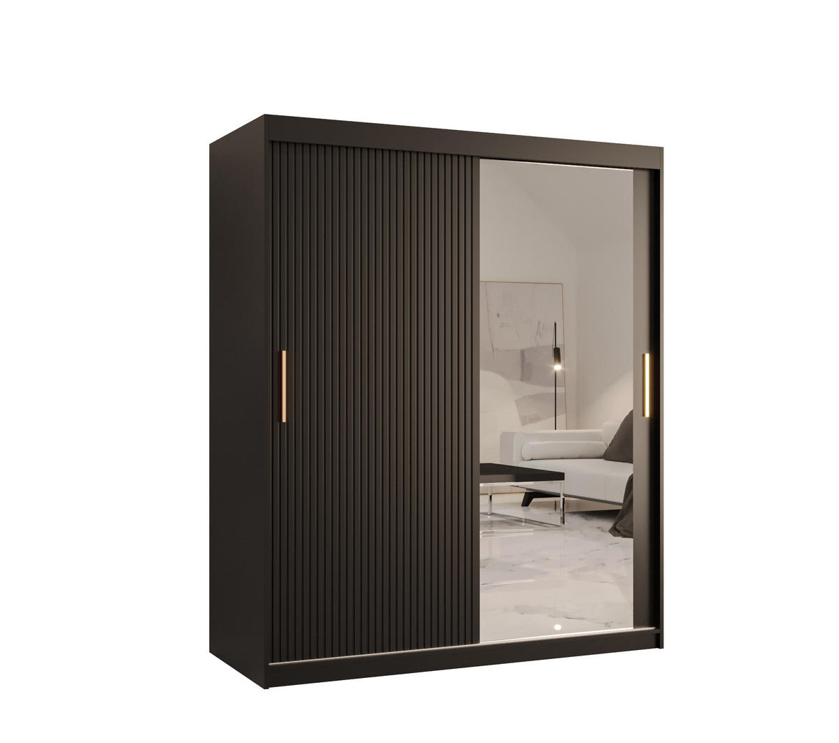SCHWEBETÜRENSCHRANK 200/150/62 2-türig - Goldfarben/Schwarz, Holz/Kunststoff (150/200/62cm) - MÖBEL KRYSPOL