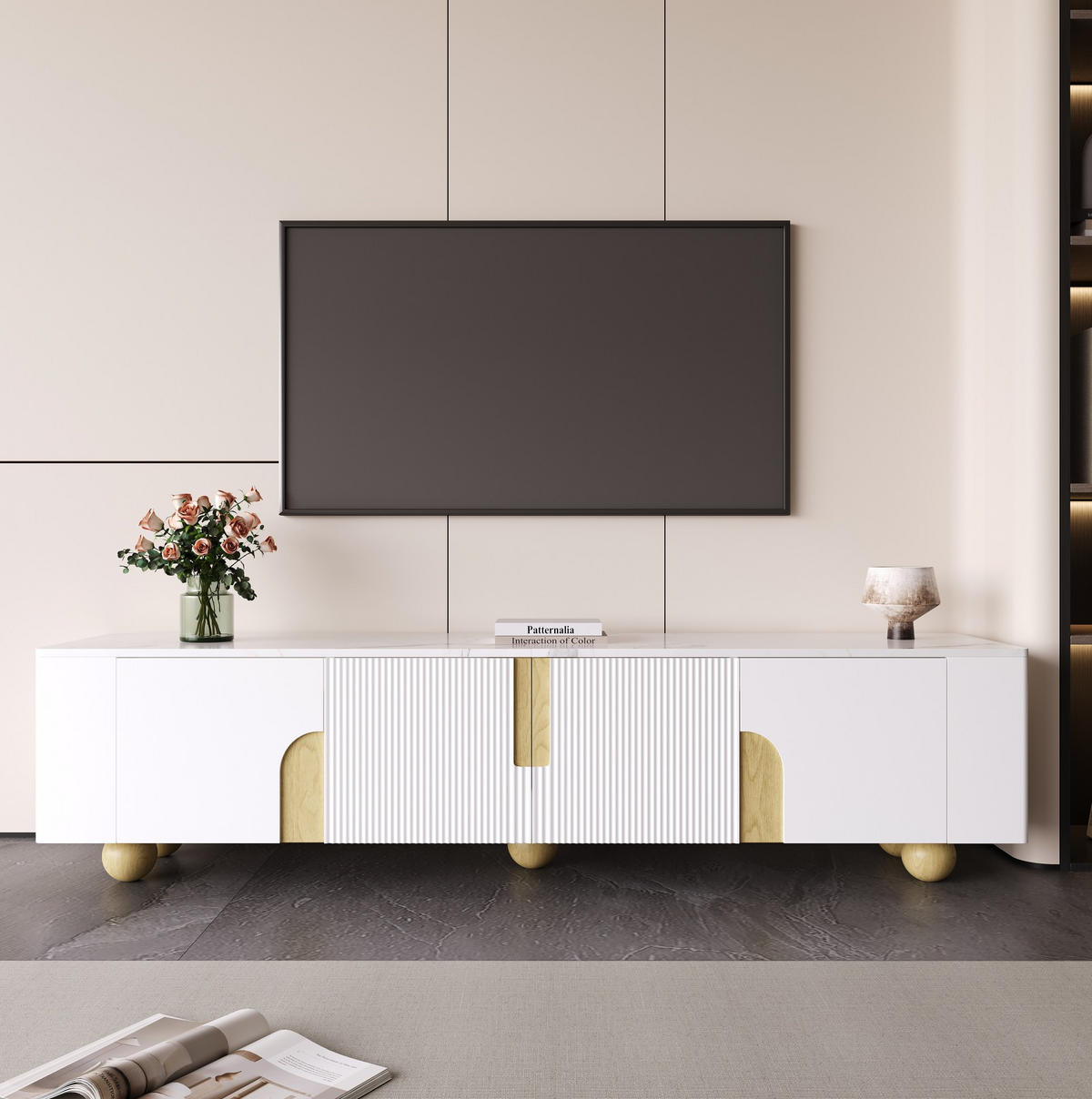 LOWBOARD 180/40/44 cm in Weiß/Holzfarbe aus MDF und Spanplatte mit 4 Türen - Weiß, Holzwerkstoff (40/44/180cm) - OKMYHOME