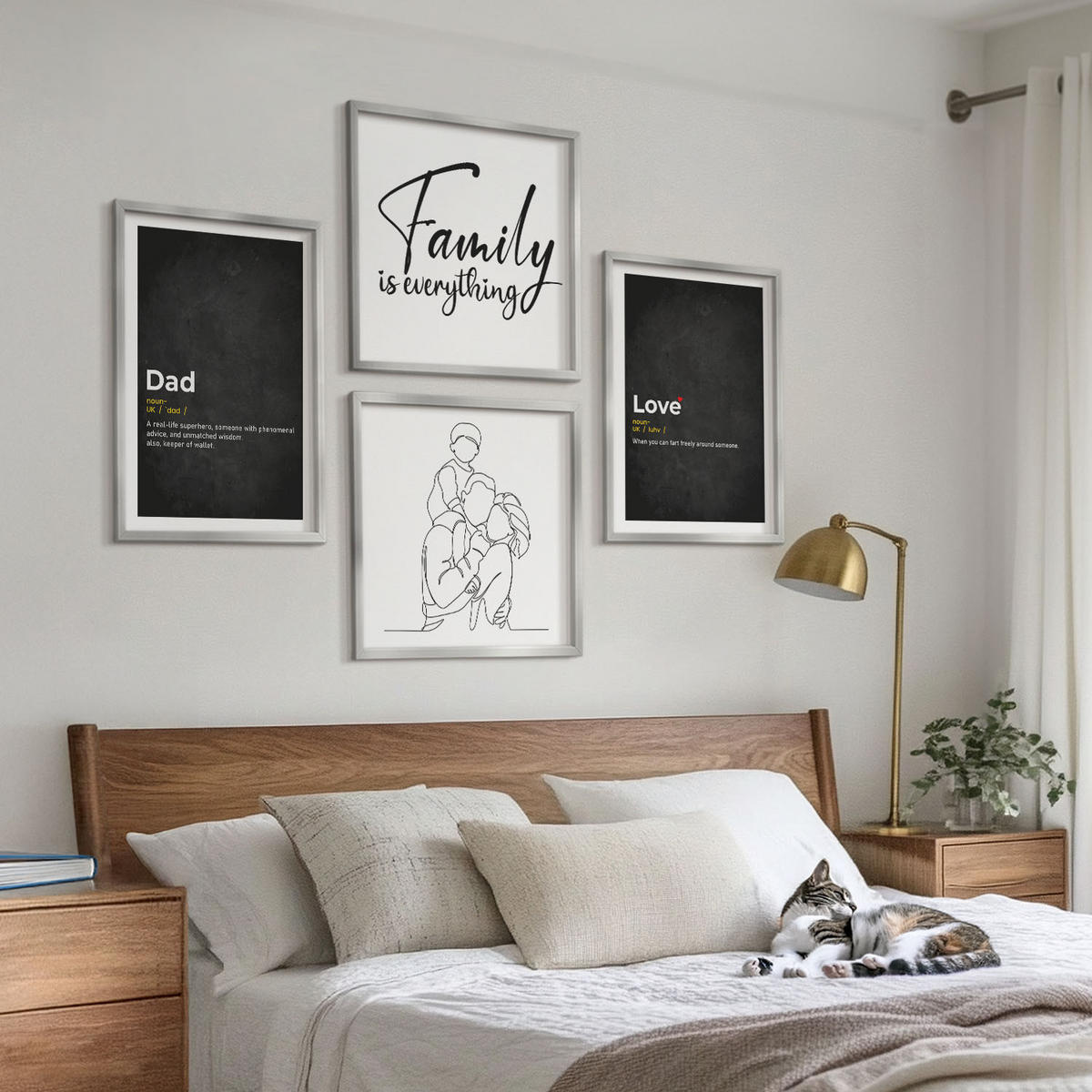 BILDER SET 4er Set - 50x50 cm & 40x60 cm Silberner Rahmen - Definitionen der Liebe in Familienzeichnungen - Silberfarben, Kunststoff (50/50cm) - TULUP