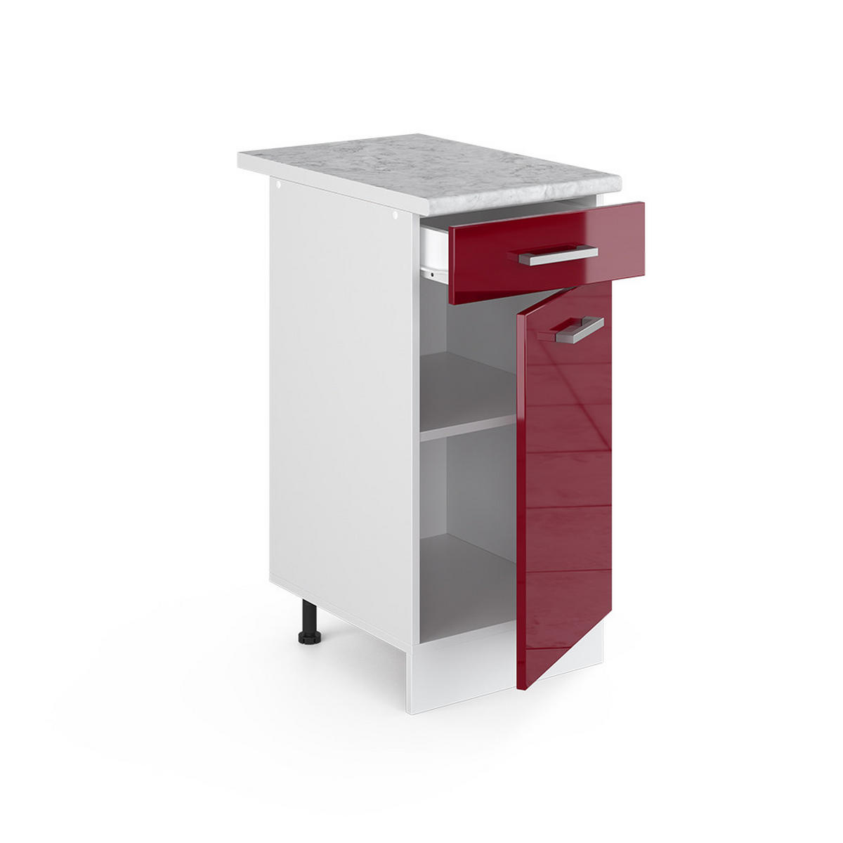 UNTERSCHRANK R-Line Bordeaux Hochglanz 40 cm mit Schublade mit Arbeitsplatte - Bordeaux/Weiß, Holzwerkstoff (40/81.6/60cm) - Vicco