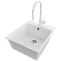 GRANITSPÜLE Riga, 2-er set Weiß 43/50 cm 1 Becken + Küchenarmatur 38/14 cm + Ablauf-Set ab 45er Unterschrank - Chromfarben/Weiß, Kunststoff (43/20/50cm) - Primagran