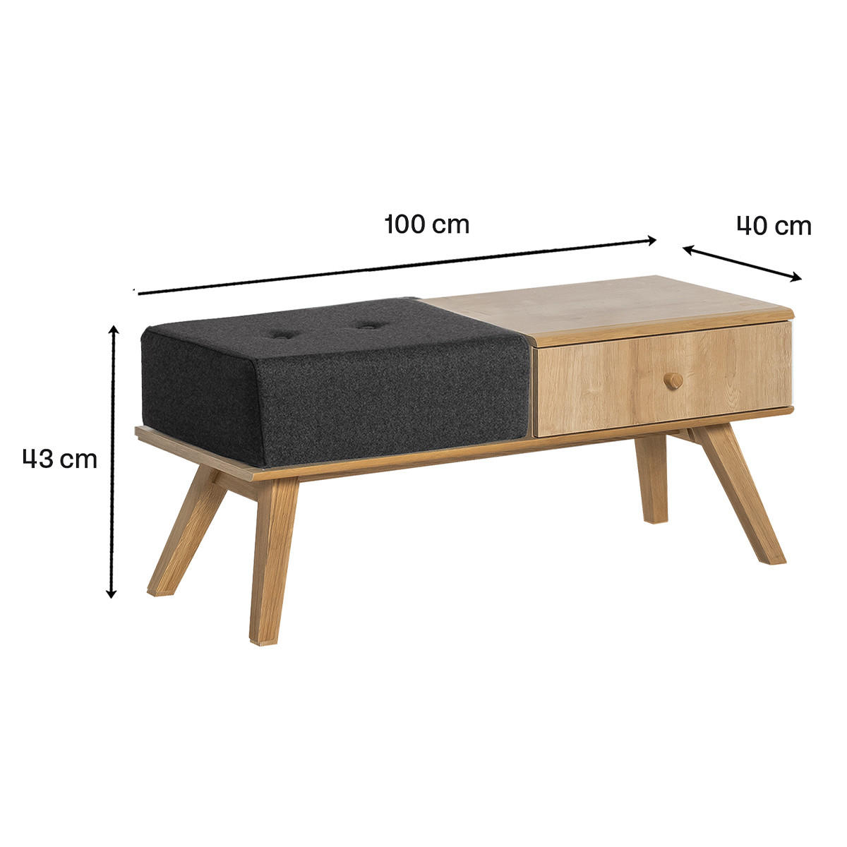 BANK mit Schublade und Kissen - L100 cm - Eichefarben, Holzwerkstoff (40/43/100cm) - Calicosy
