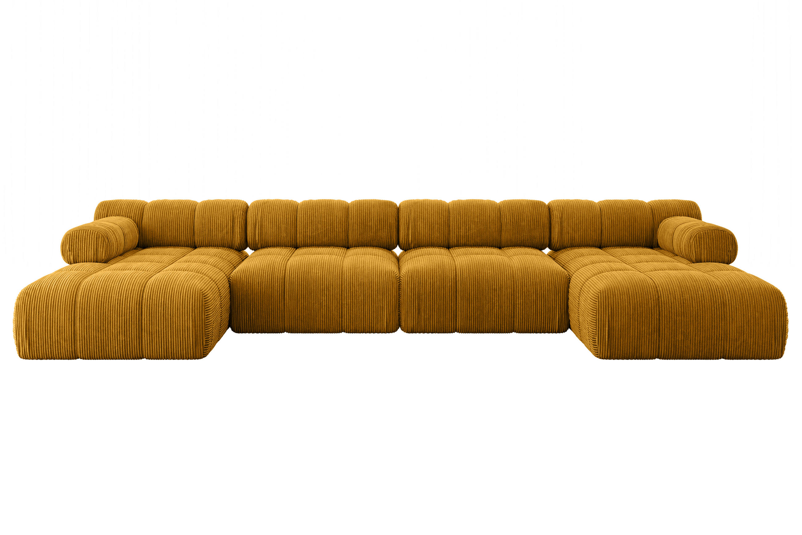 WOHNLANDSCHAFT modulares Sofa Tesso-U2 - 380x160x70 cm Senfgelb Cord - Currygelb, Holzwerkstoff/Textil (380/70/160cm) - ALTDECOR