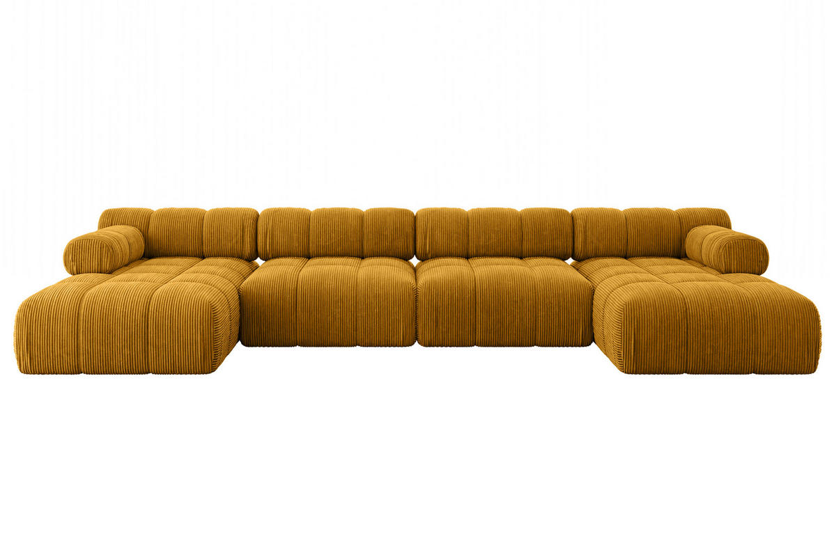WOHNLANDSCHAFT modulares Sofa Tesso-U2 - 380x160x70 cm Senfgelb Cord - Currygelb, Holzwerkstoff/Textil (380/70/160cm) - ALTDECOR